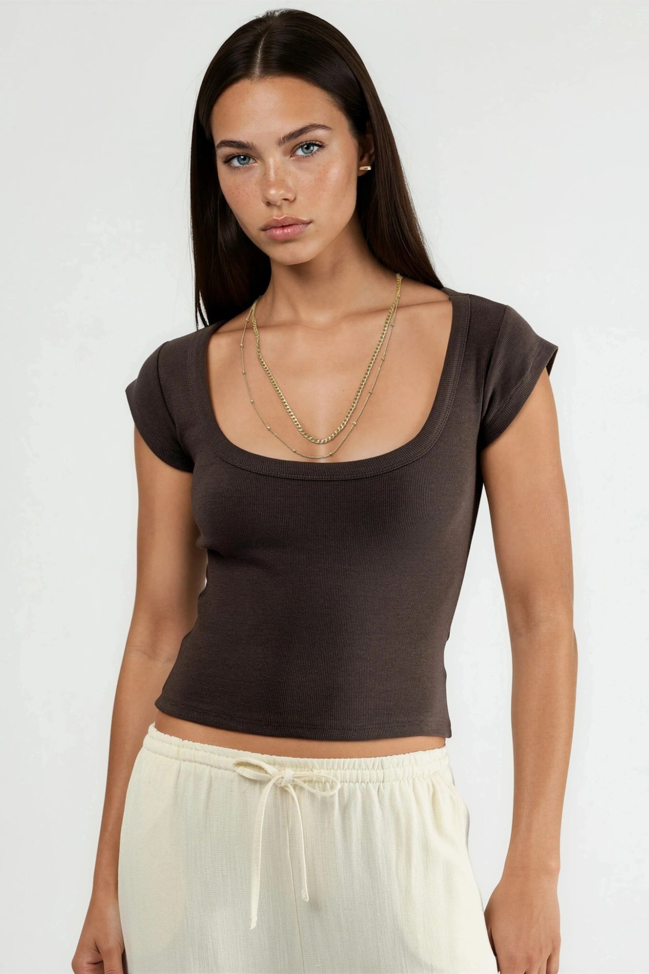 BUSEM Slim Fit Ribbed U Collar Blouse 4