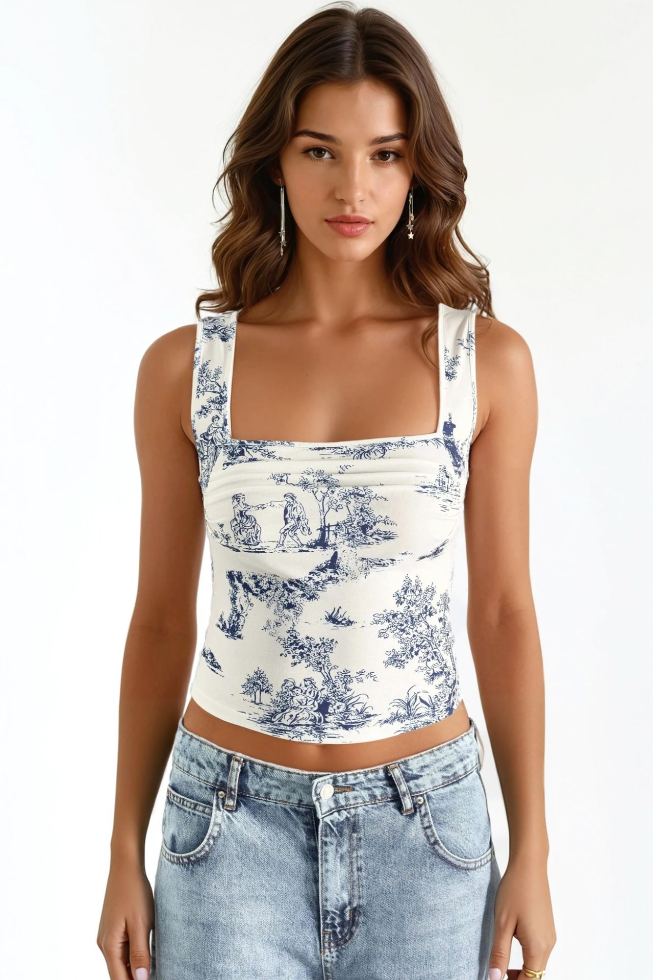Patterned Square Neck Sandy Crop Top 6