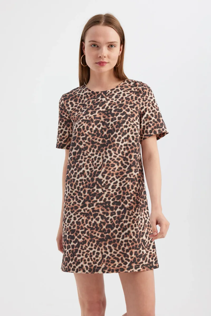 Animal Print Round Neck Mini Dress 2