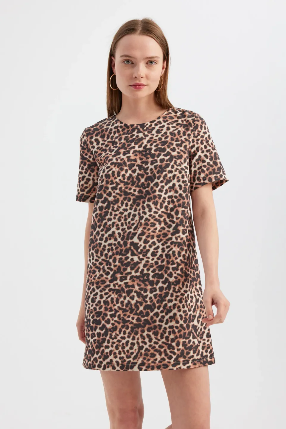 Animal Print Round Neck Mini Dress