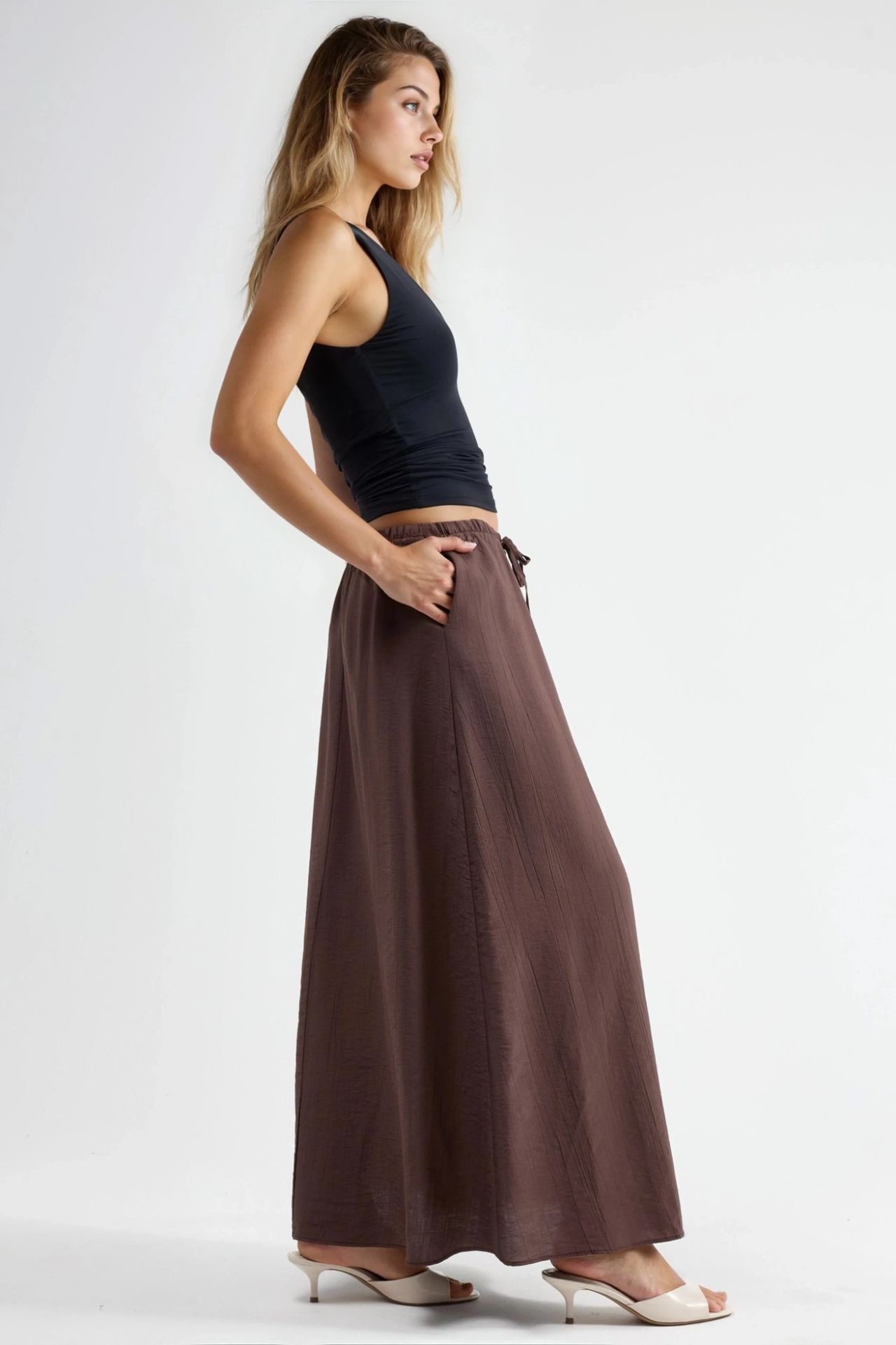 BUSEM High Waist A-Line Maxi Skirt