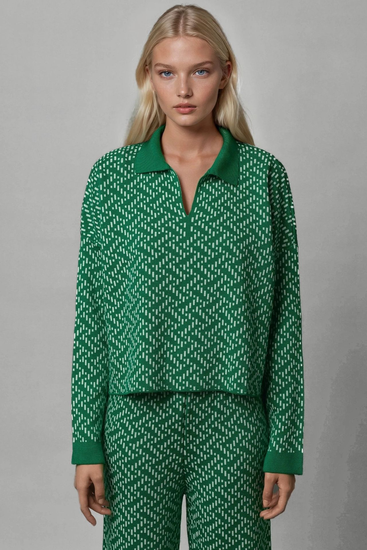 MY FASHION Patterned Knitwear Polo Sweater 7