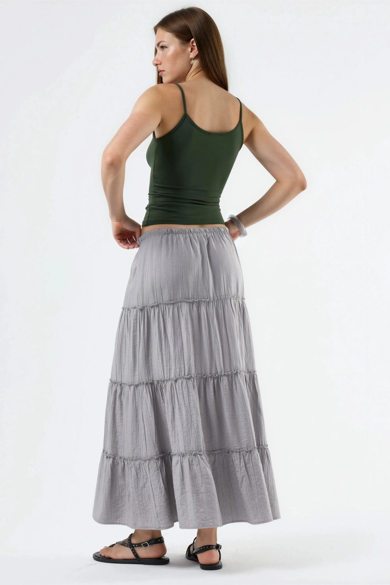 BUSEM High Waist Textured A-Line Maxi Skirt 3
