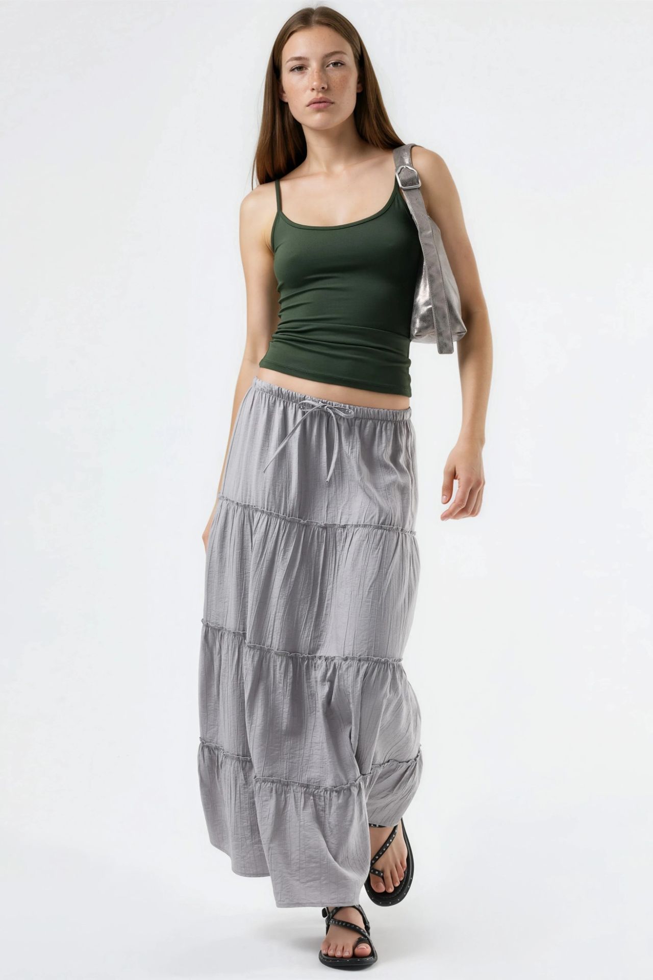 BUSEM High Waist Textured A-Line Maxi Skirt 4