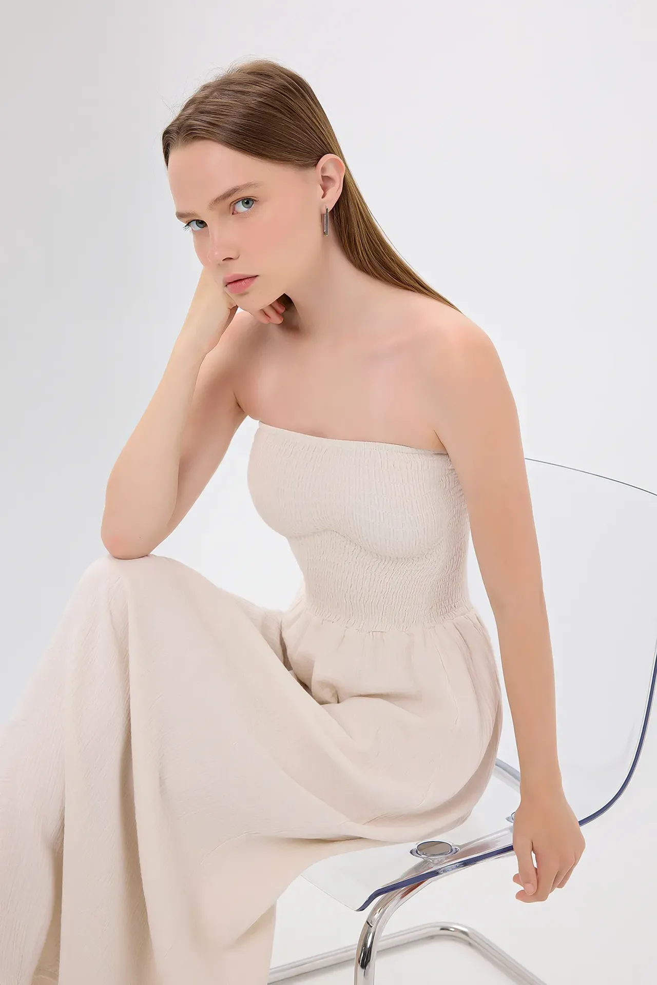 Strapless Smocked Maxi Dress