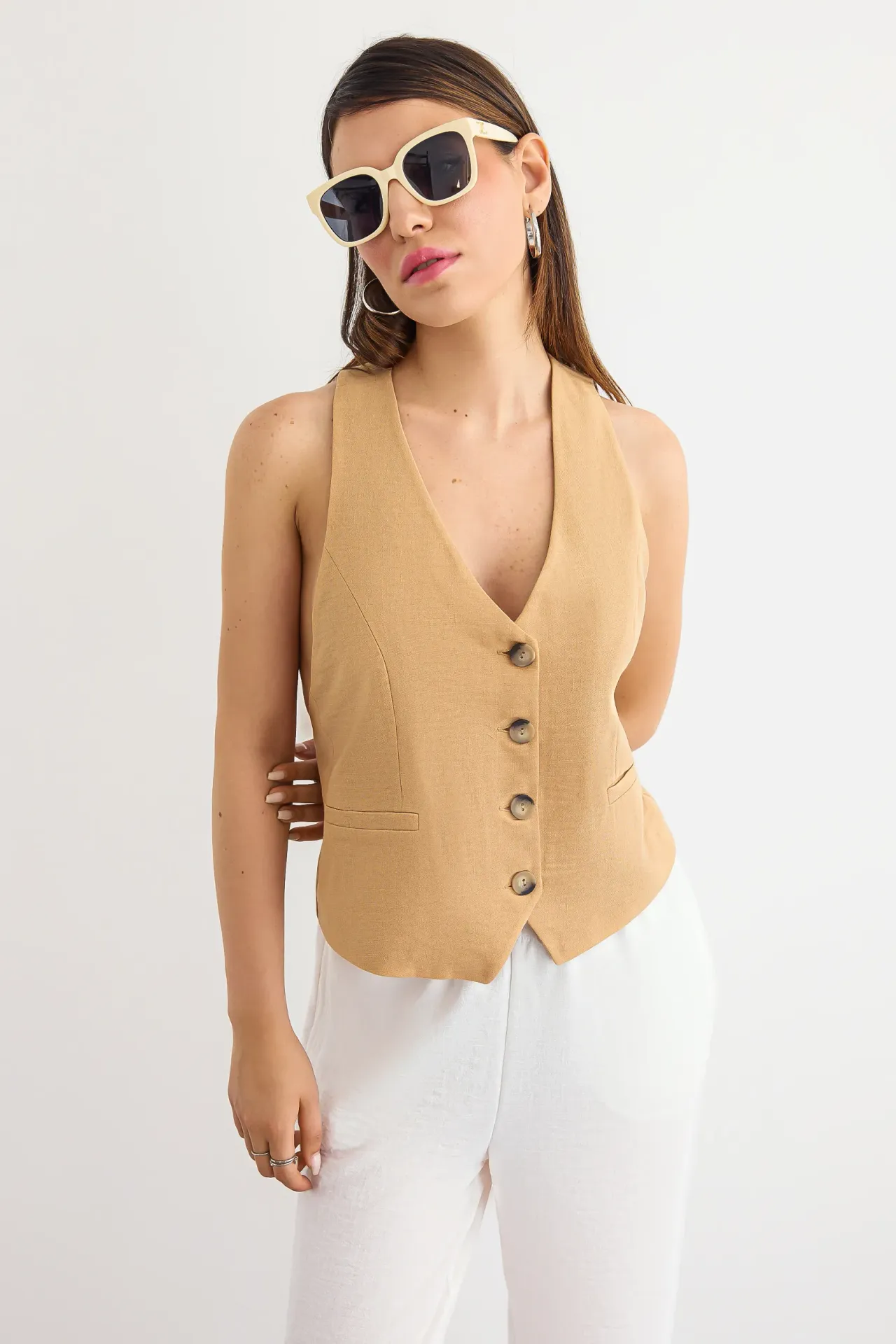 Solid V Neck Waistcoat