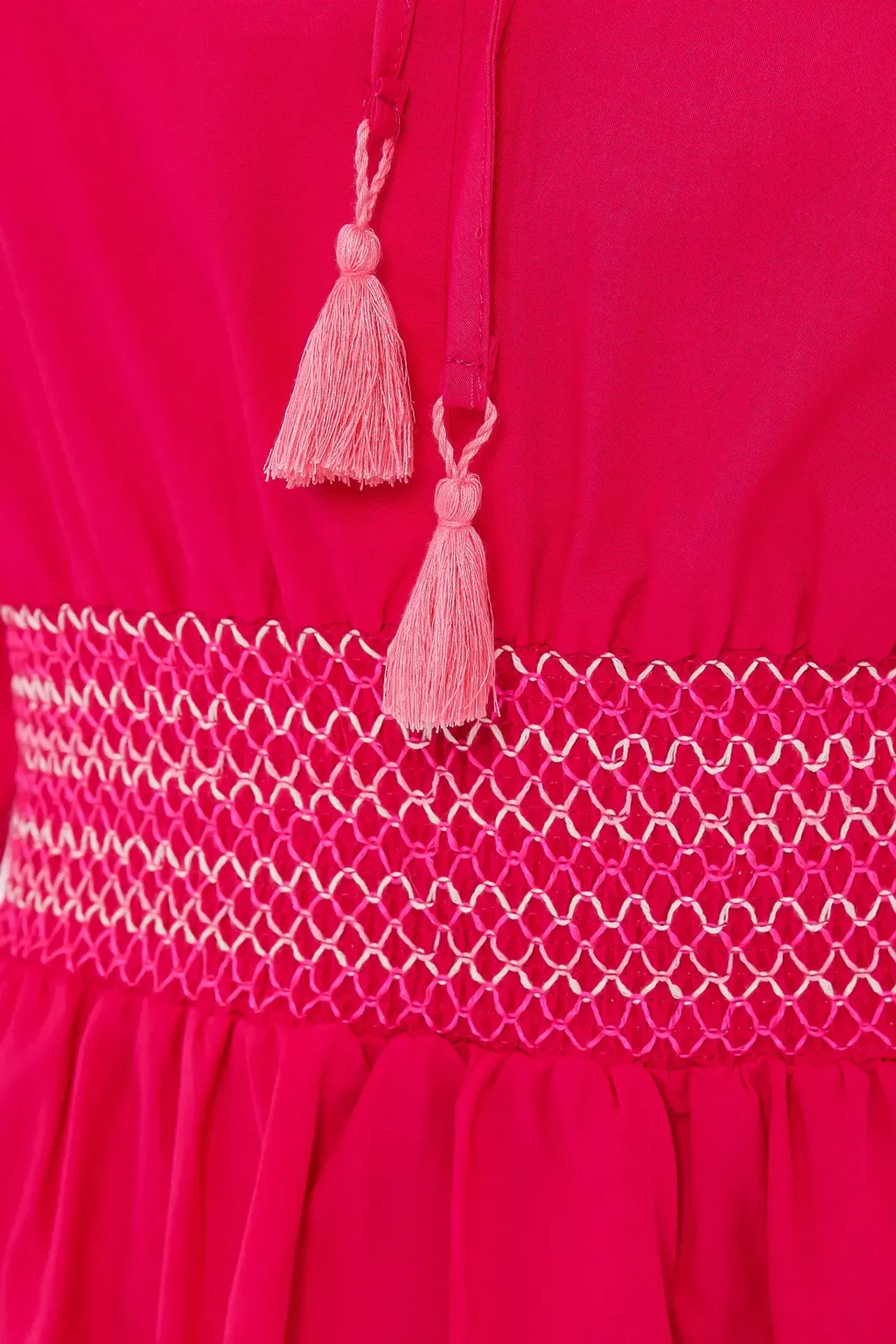 Round Neck Drawstring Mini Boho Dress with a Balloon Sleeves