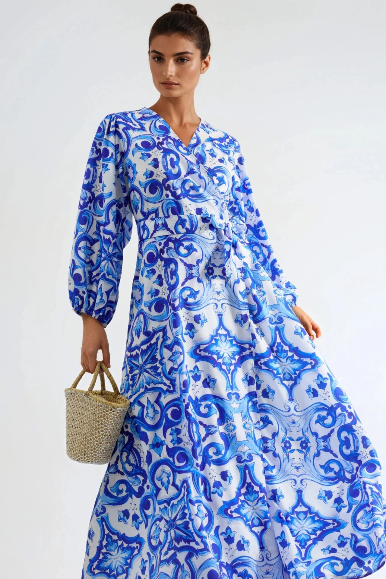 MSN Printed V-Neck Maxi Dress with Long Sleeves 3