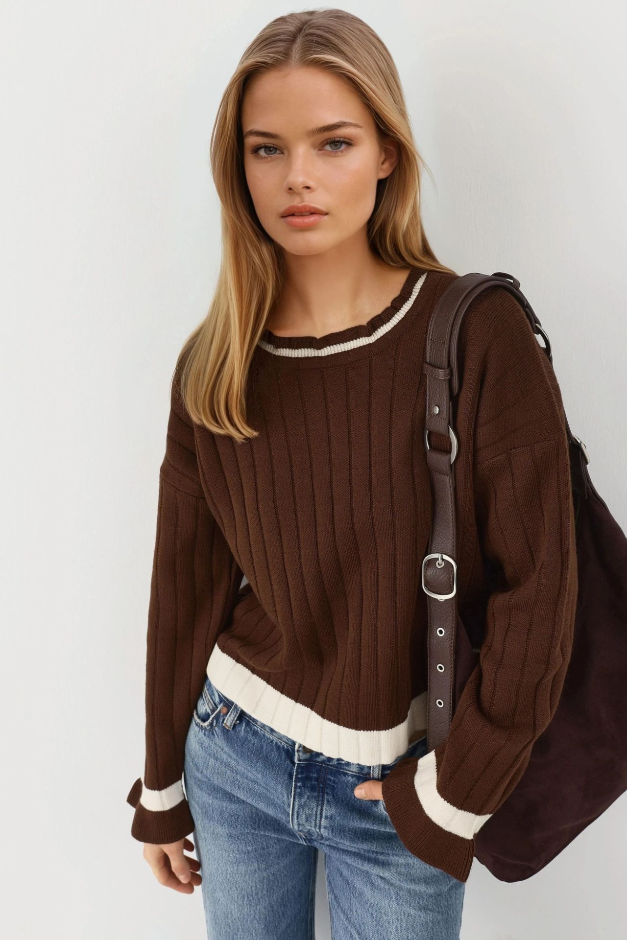 MY FASHION Striped Knit Sweater with Crew Neck 5