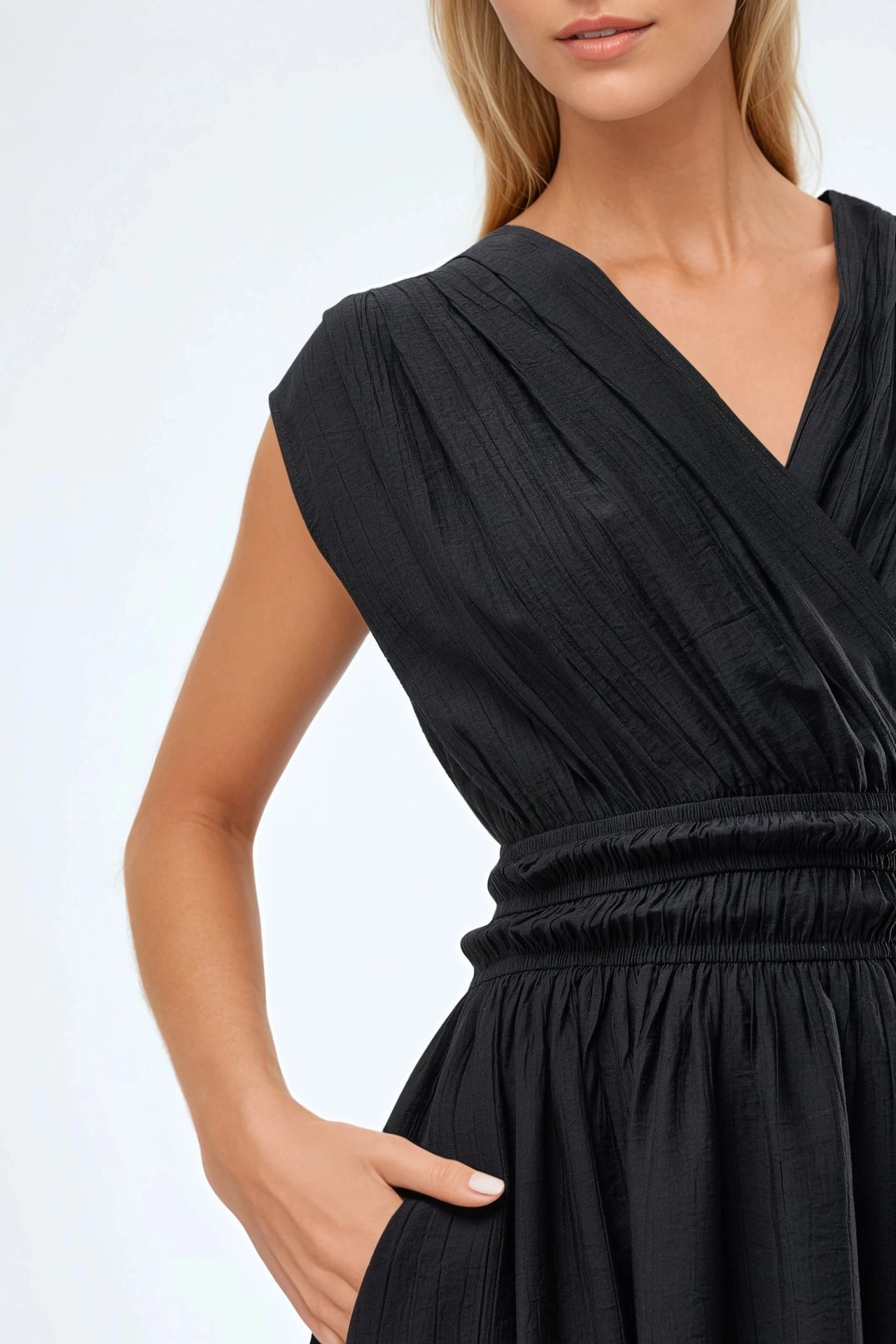 BUSEM Textured V-Neck Midi Dress 5