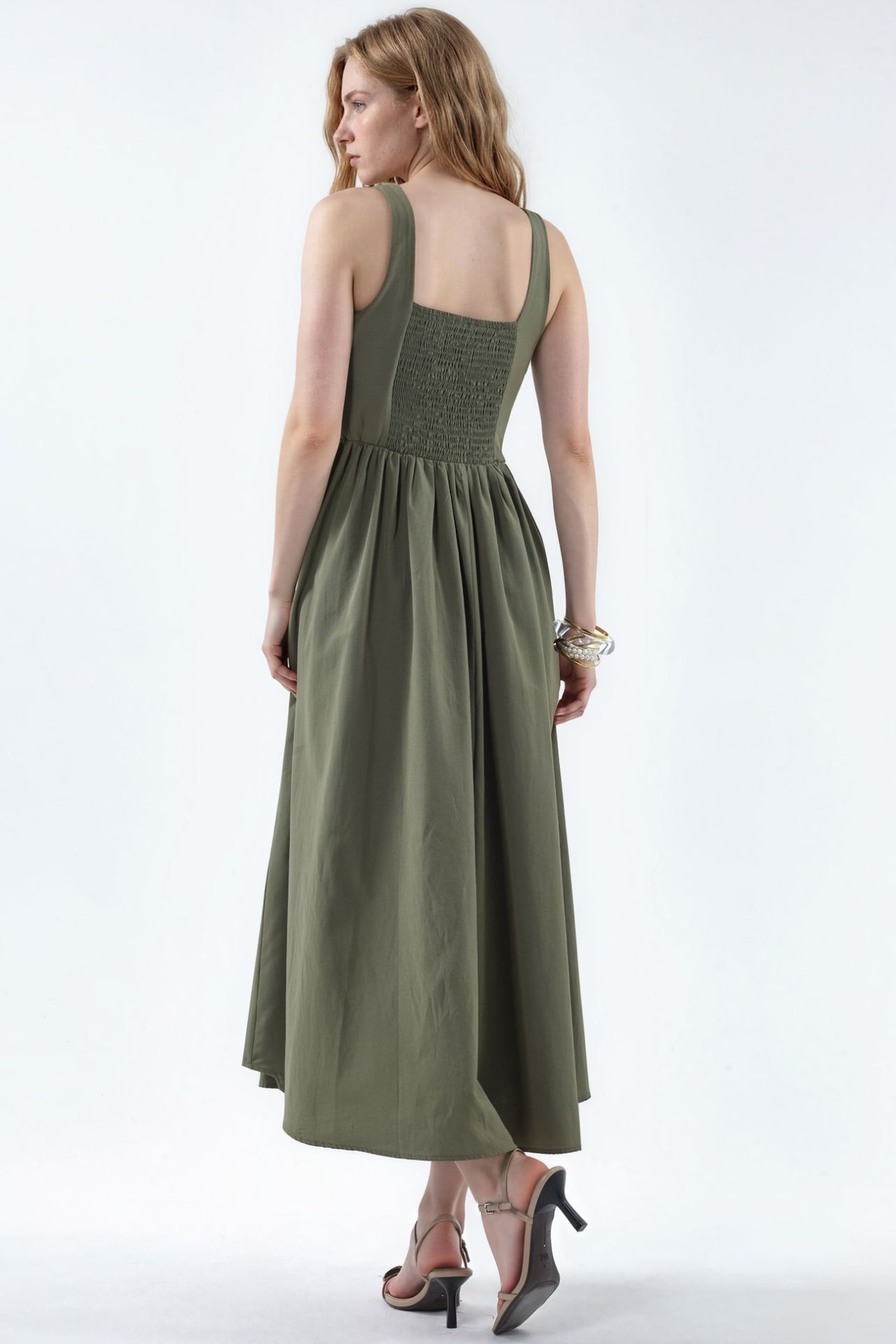 BUSEM Midi Dress with Square Collar and Button Detail 3