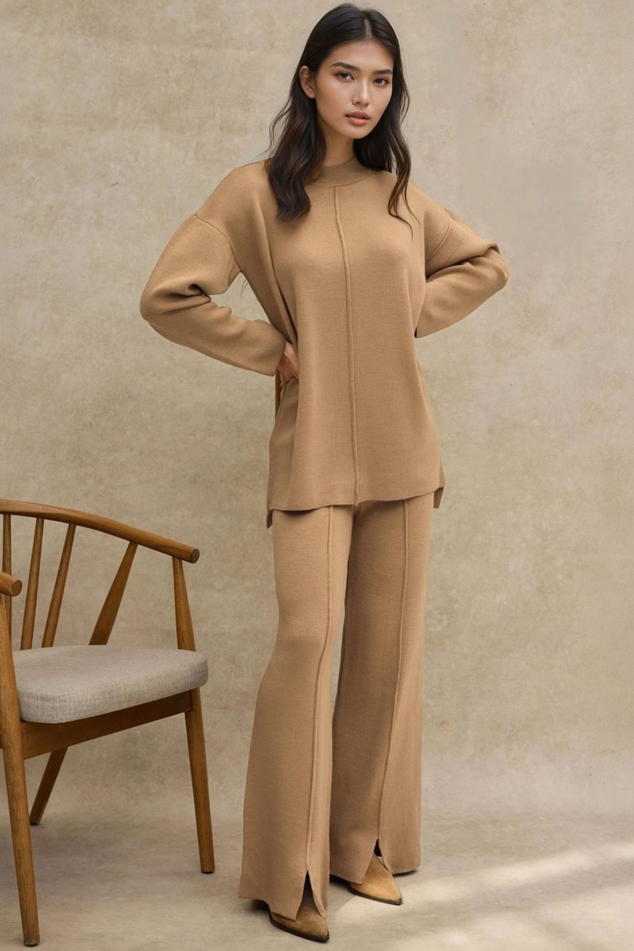 Long Sweater & High Waist Wide Leg Knit Co-Ord Set 5