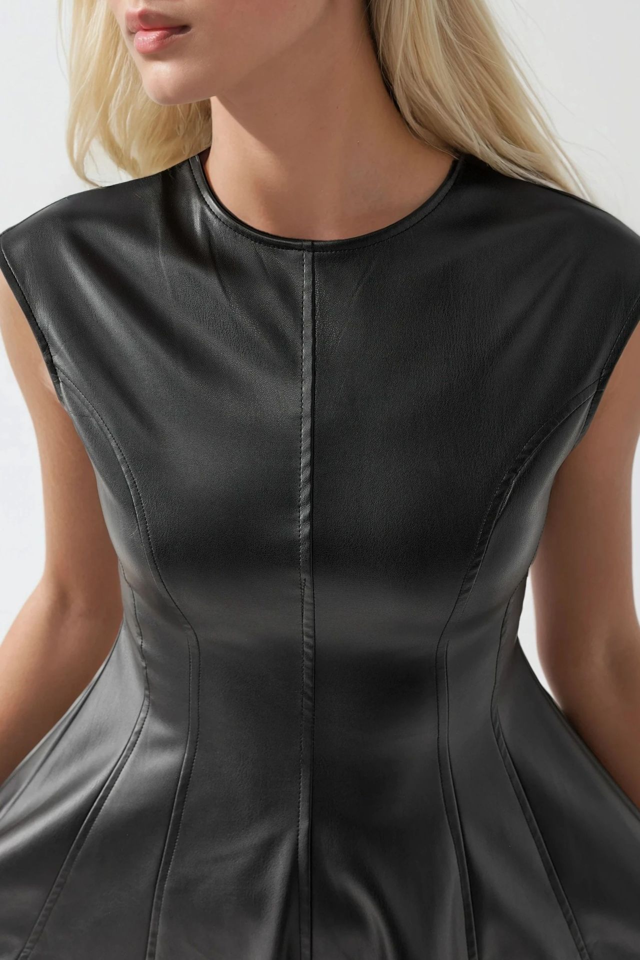 BUSEM Faux Leather Fitted Mini Dress with Zipper 6