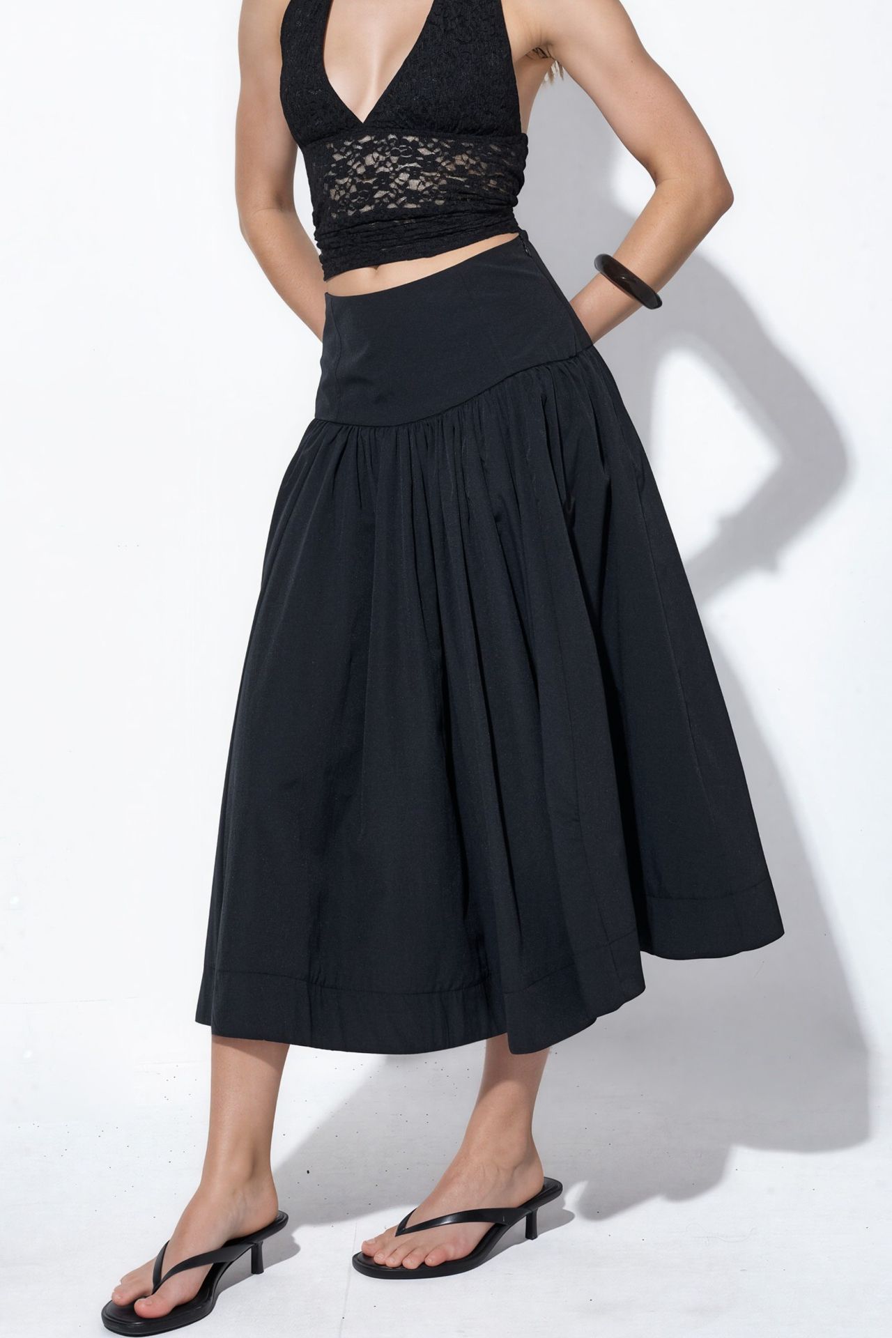 BUSEM High-Waist A-Line Midi Skirt