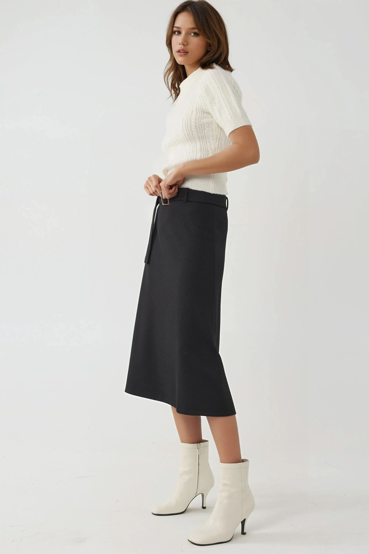 BUSEM High Waist Midi Skirt with Arched Detail 4