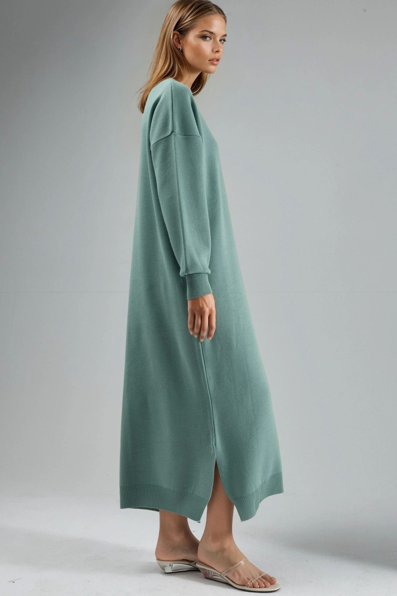 MY FASHION Maxi Ribbed Knit Dress with Crew Neck 4