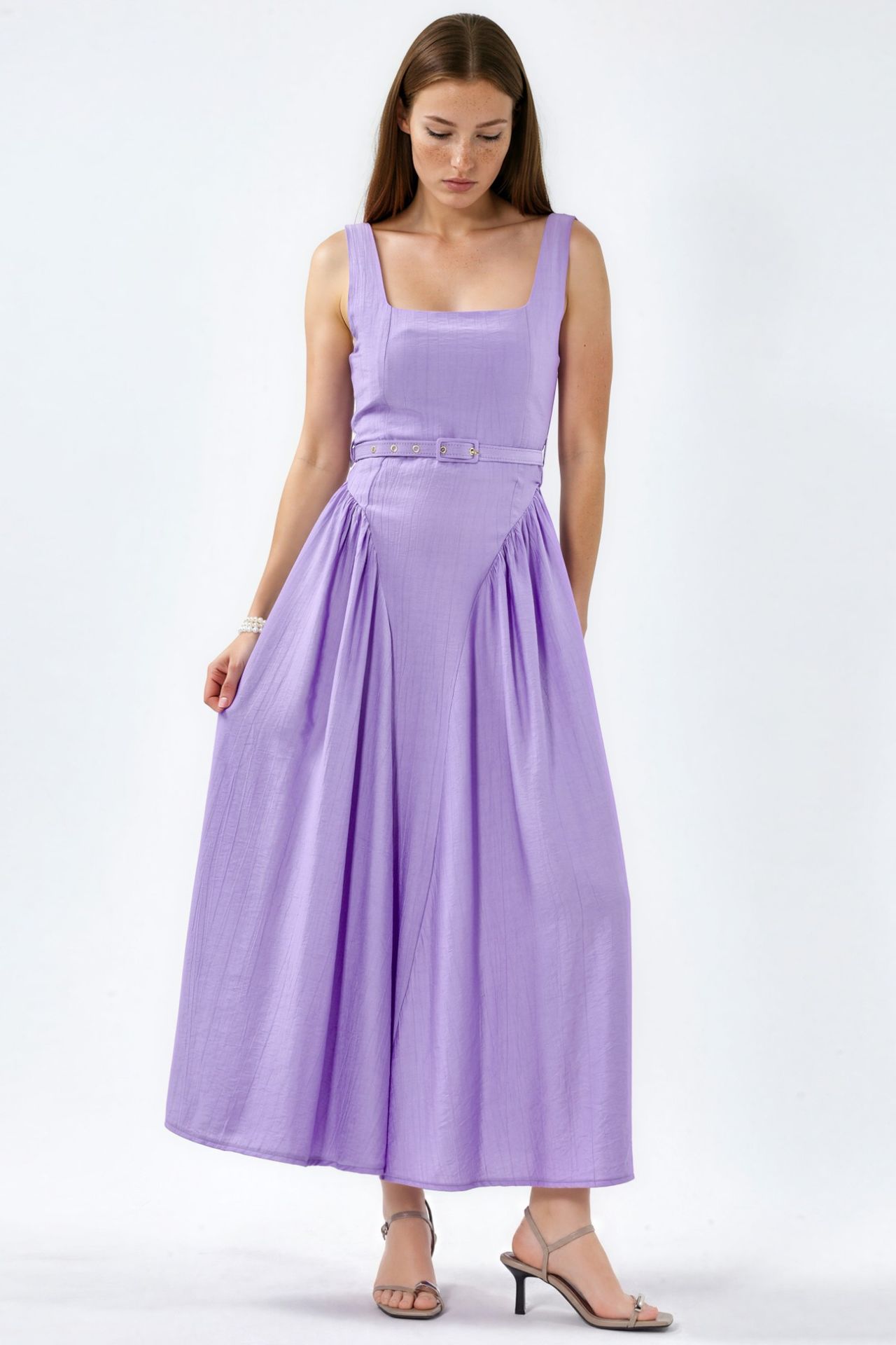 BUSEM Square Collar Belted Midi Dress 1