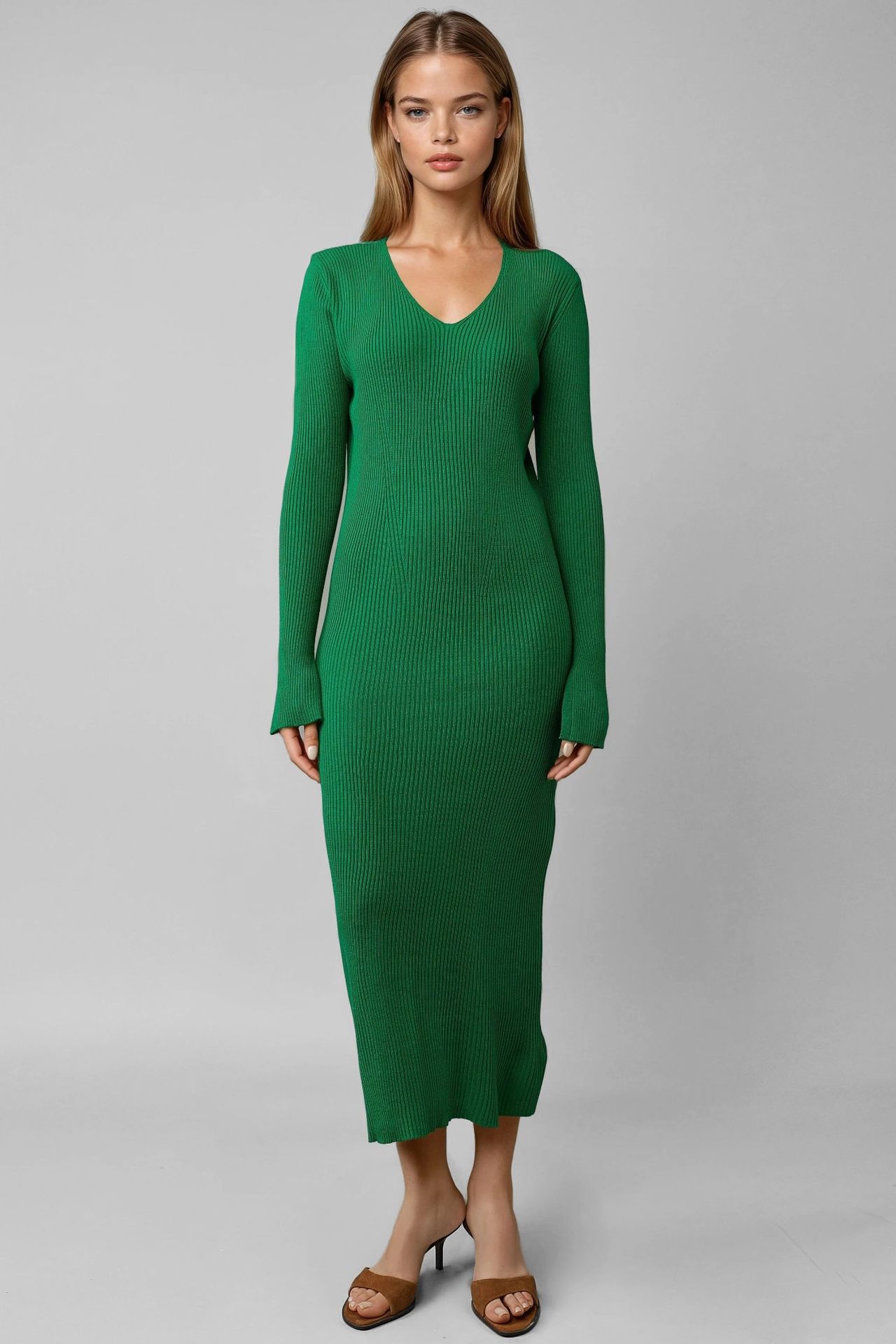 MY FASHION V-Neck Textured Maxi Knit Dress with Slit 6