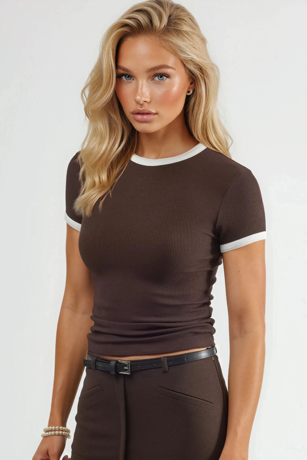 BUSEM Ribbed Crew Neck Short Sleeve T-Shirt 2