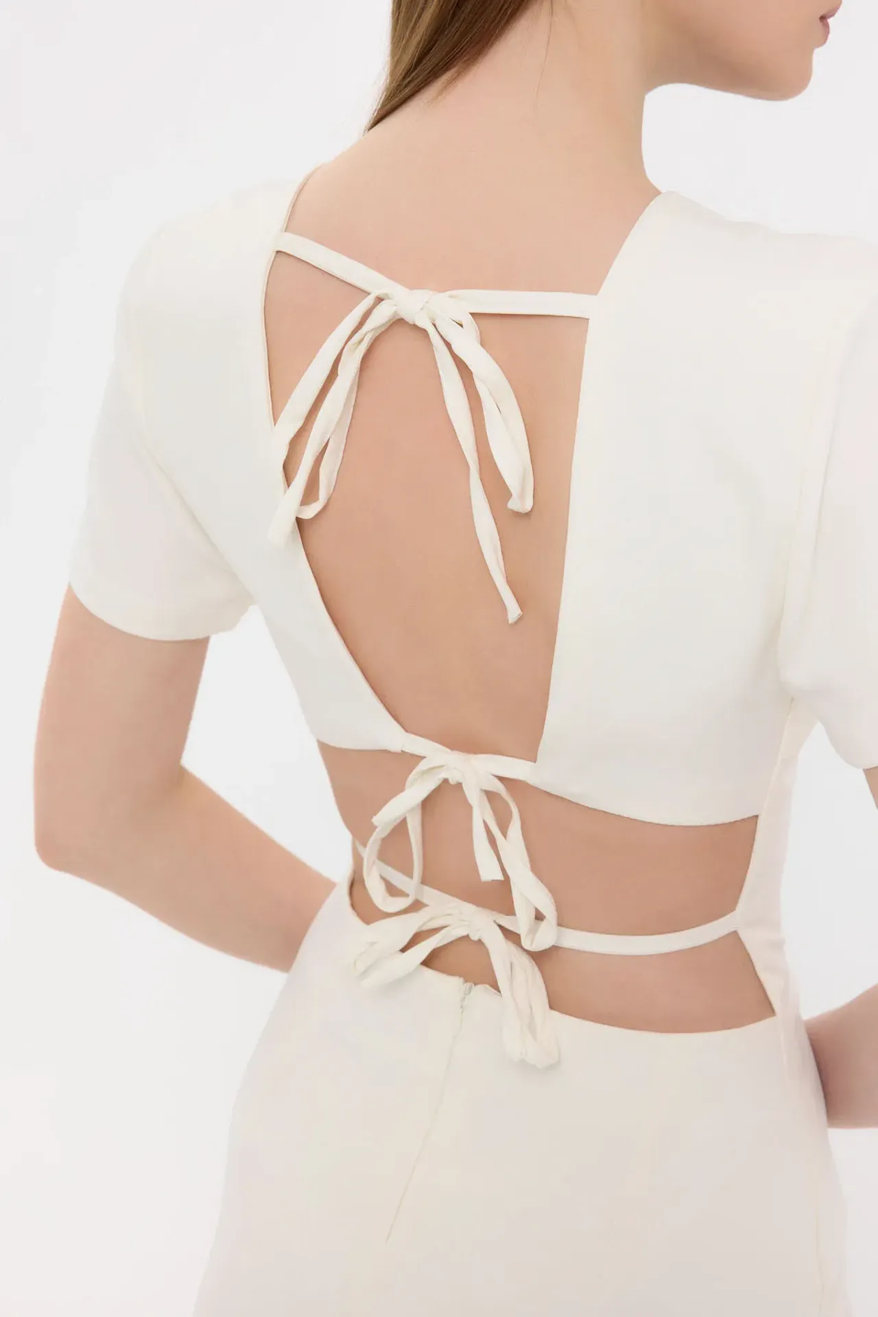 Short Sleeve Round Neck Mini Dress with Back Detail