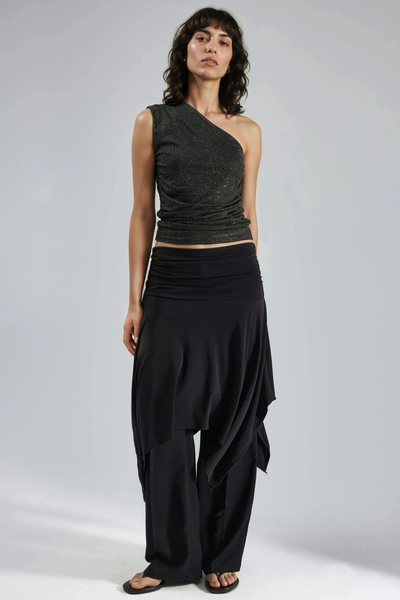BUSEM Slim Fit Shiny Sleeveless Blouse with Asymmetrical Collar 5