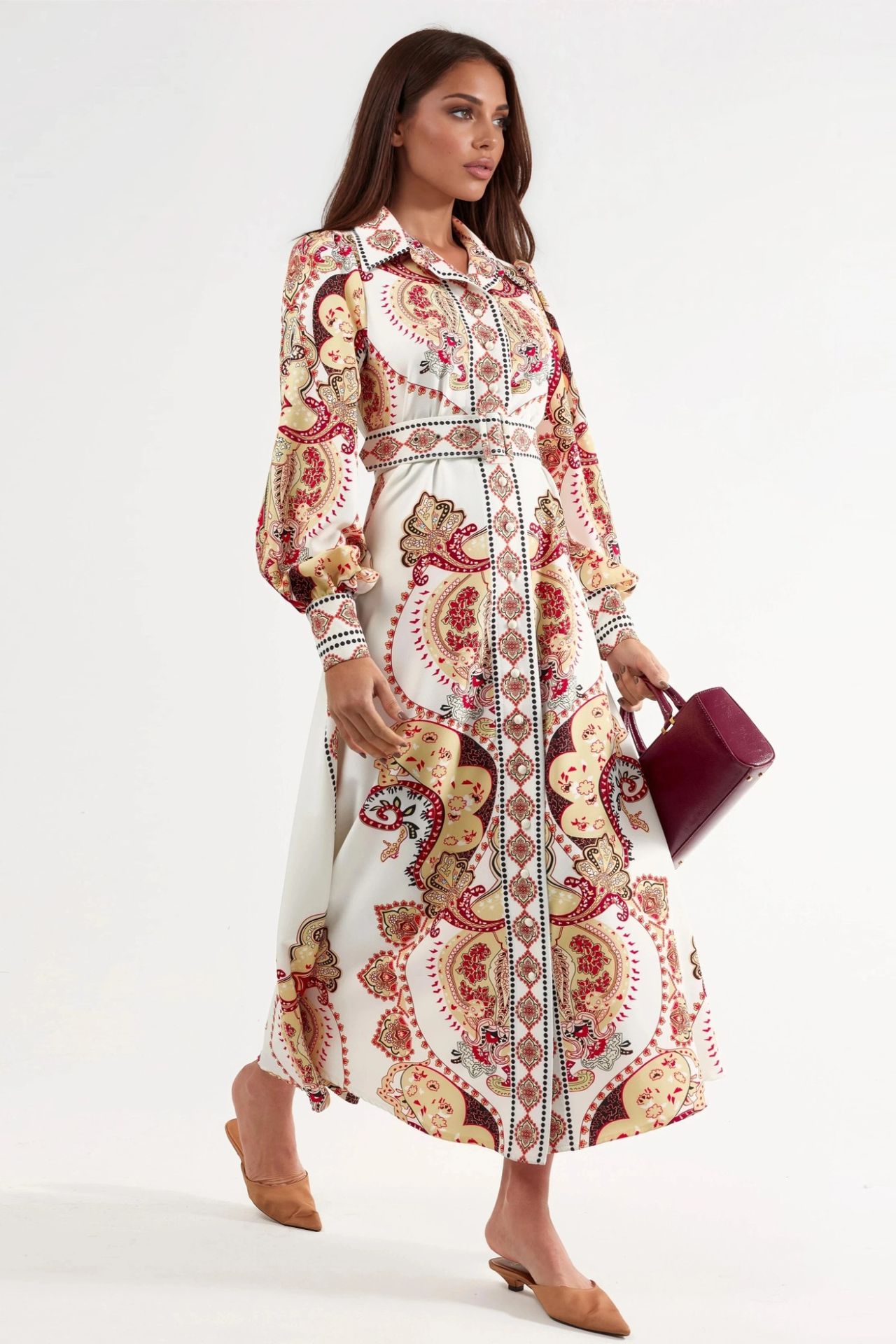 MSN Patterned Maxi Dress with Belt 2