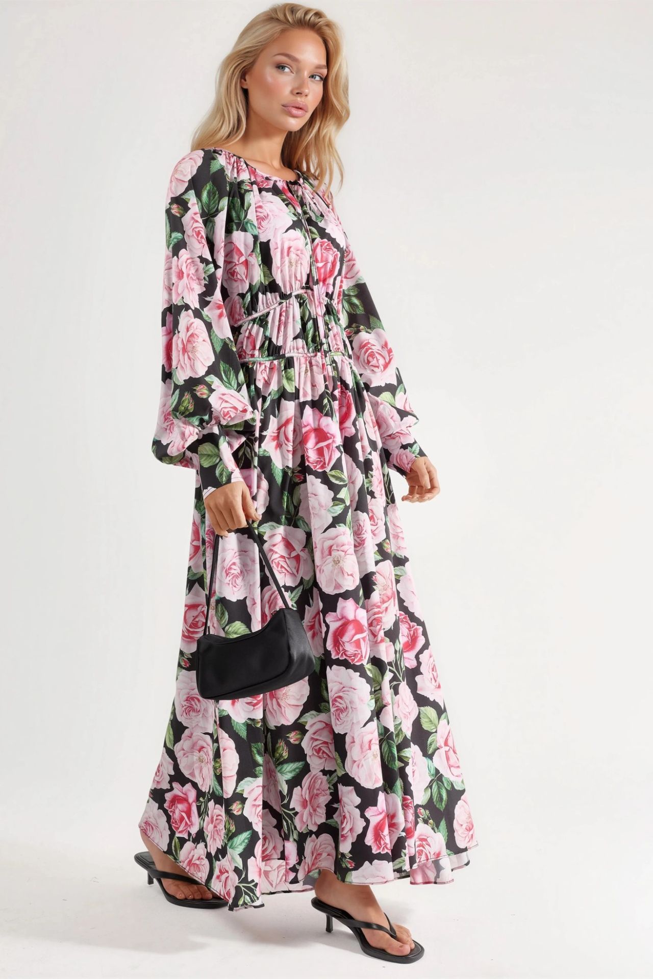 MSN Floral Maxi Dress with Tie Closure 4