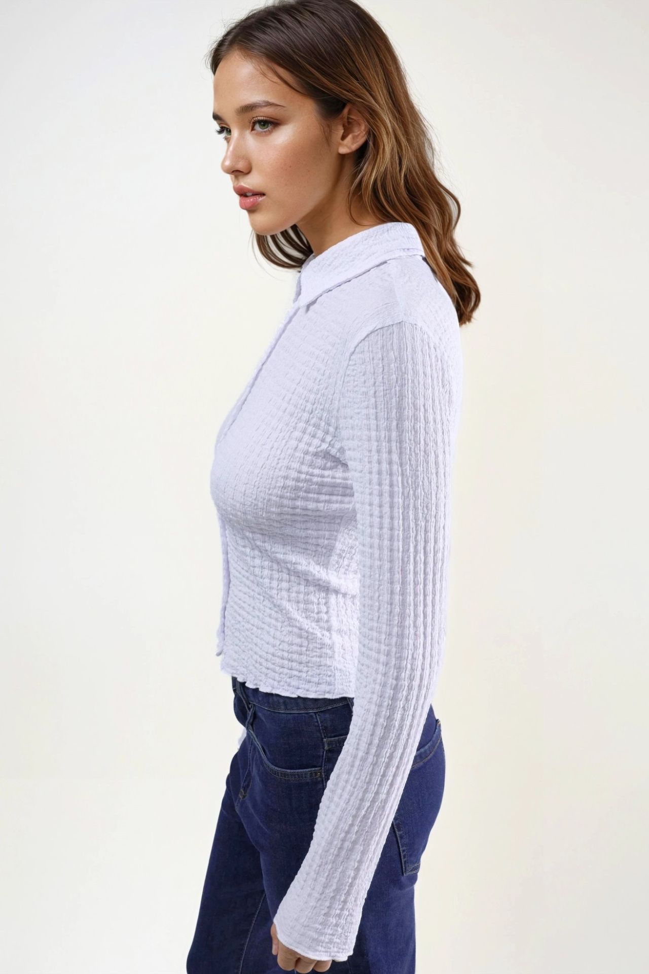 Textured Fitted Long Sleeve Shirt with Button Closure 3