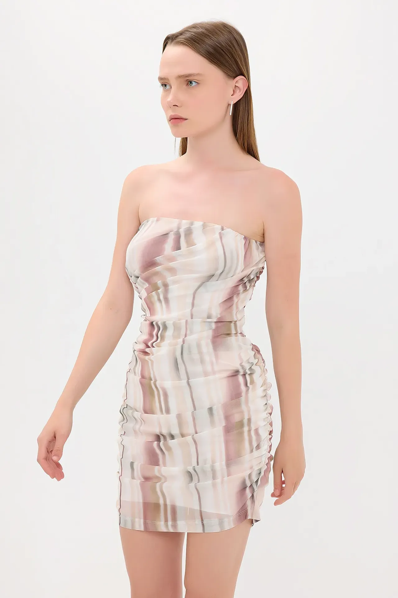 Abstract Strapless Mini Dress