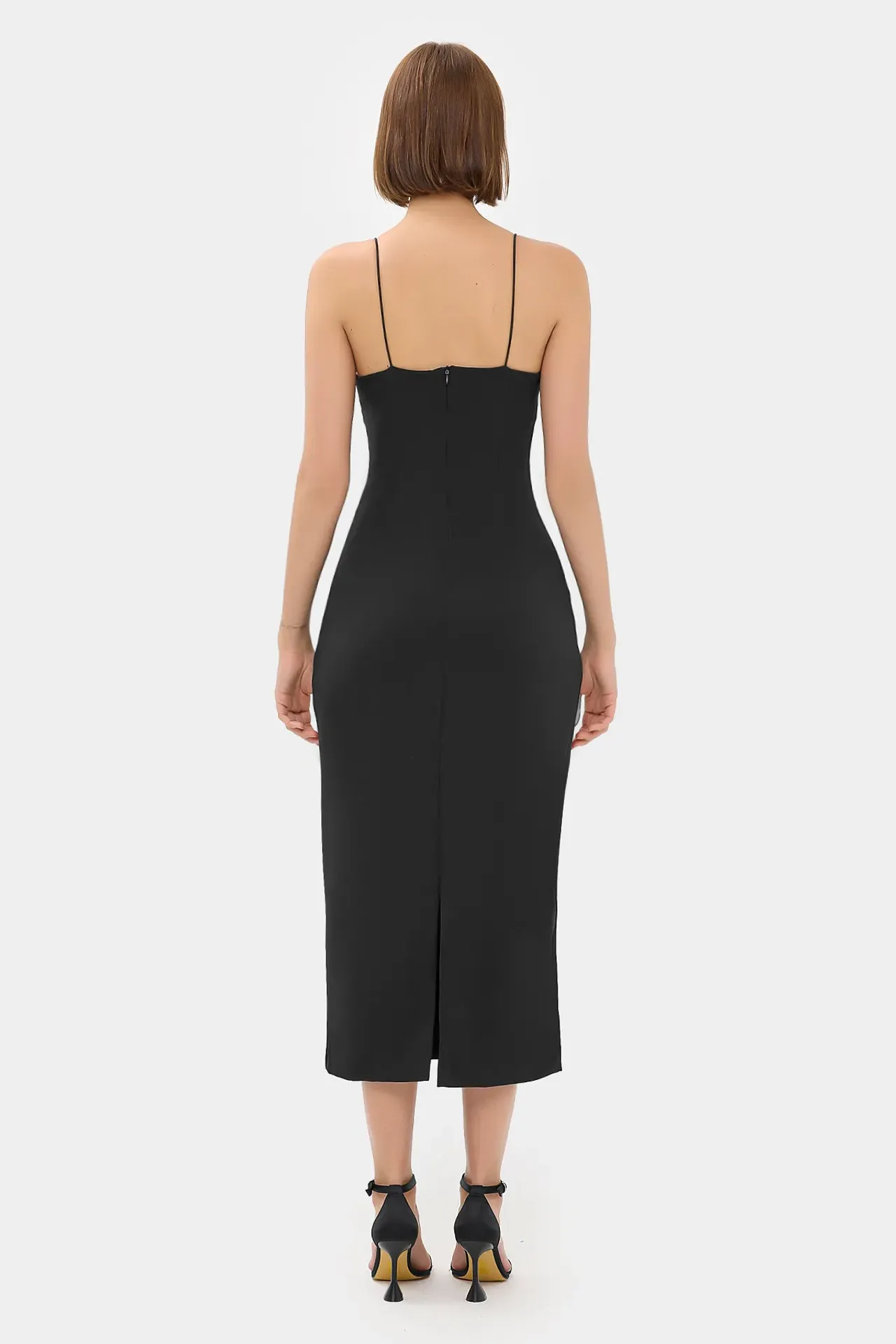 Solid Spaghetti-Strap Midi Dress with Slit