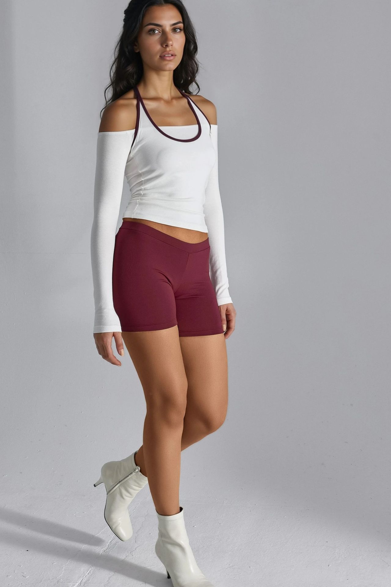BUSEM Slim Fit Knitted Blouse with U Collar and Contrast Binding 7