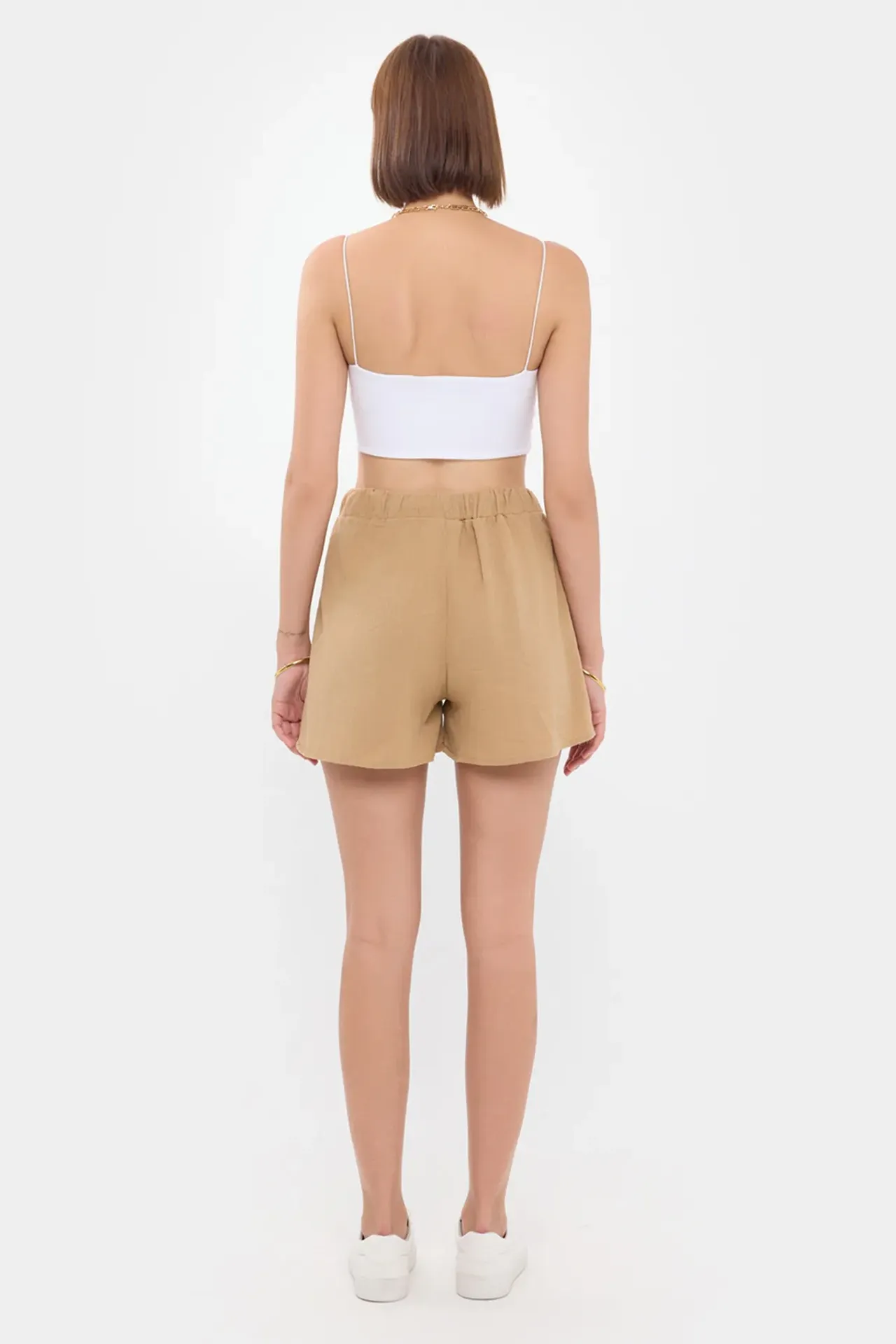 Muslin High Waist Elastic Waist Drawstring Shorts