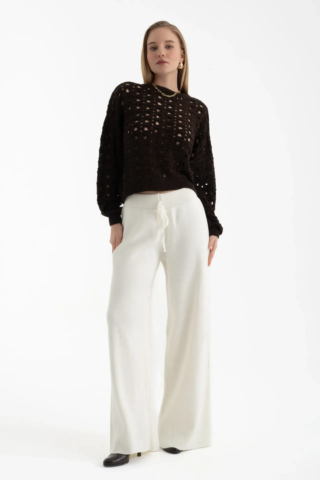 Knitted Drawstring Wide Leg Trousers