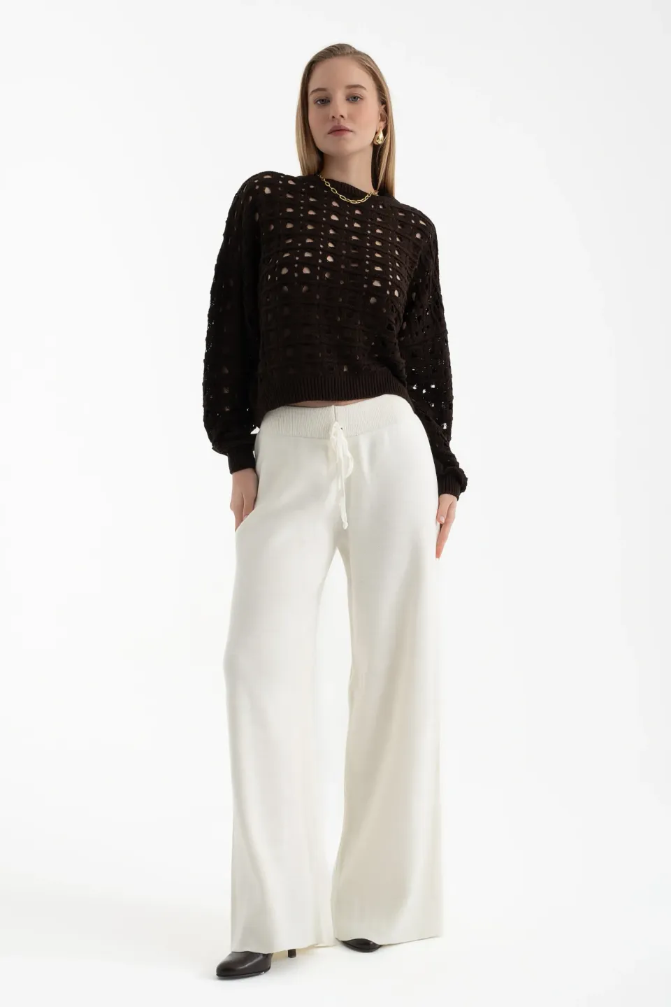 Knitted Drawstring Wide Leg Trousers