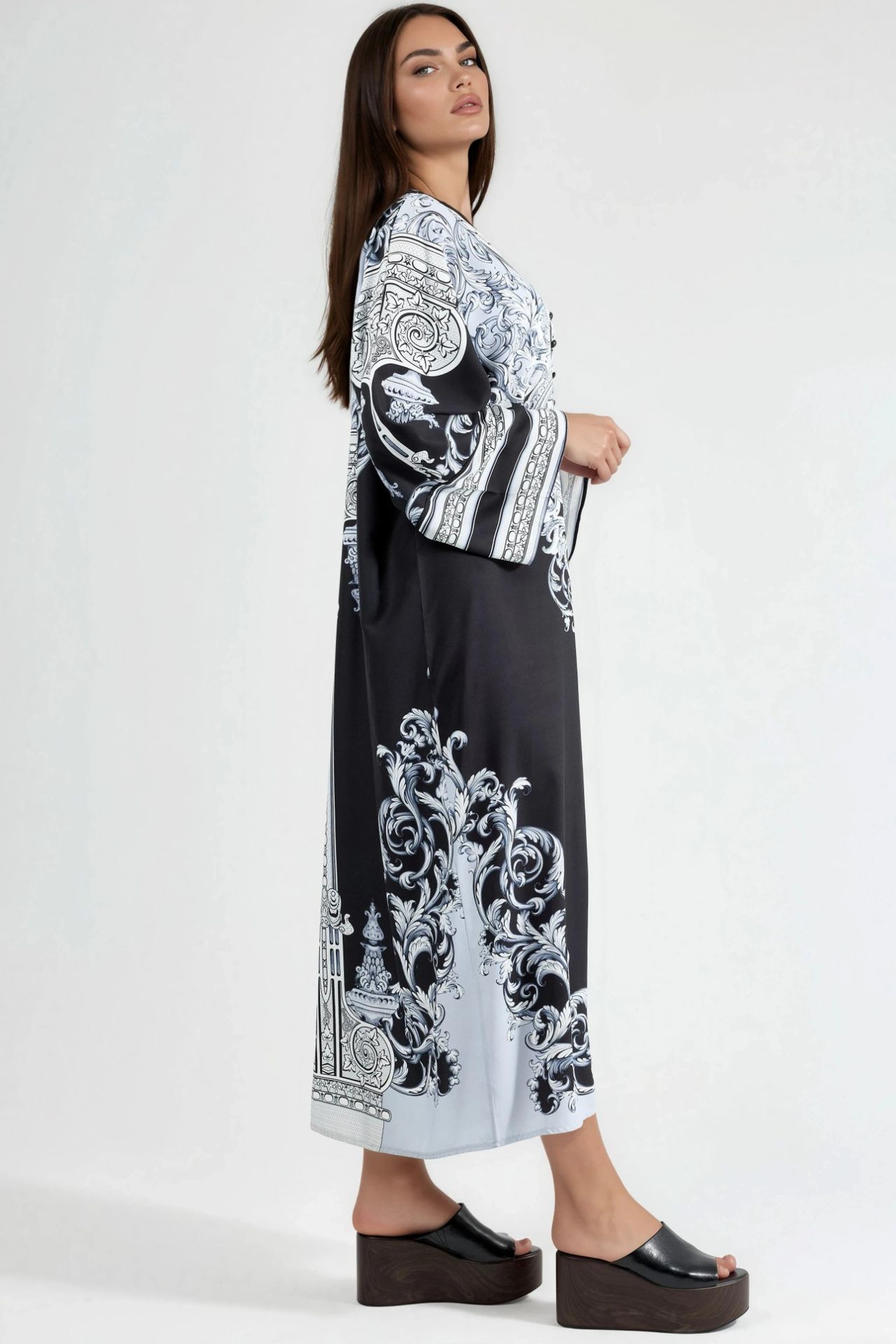 MSN Printed V-Neck Button-Front Maxi Dress 4