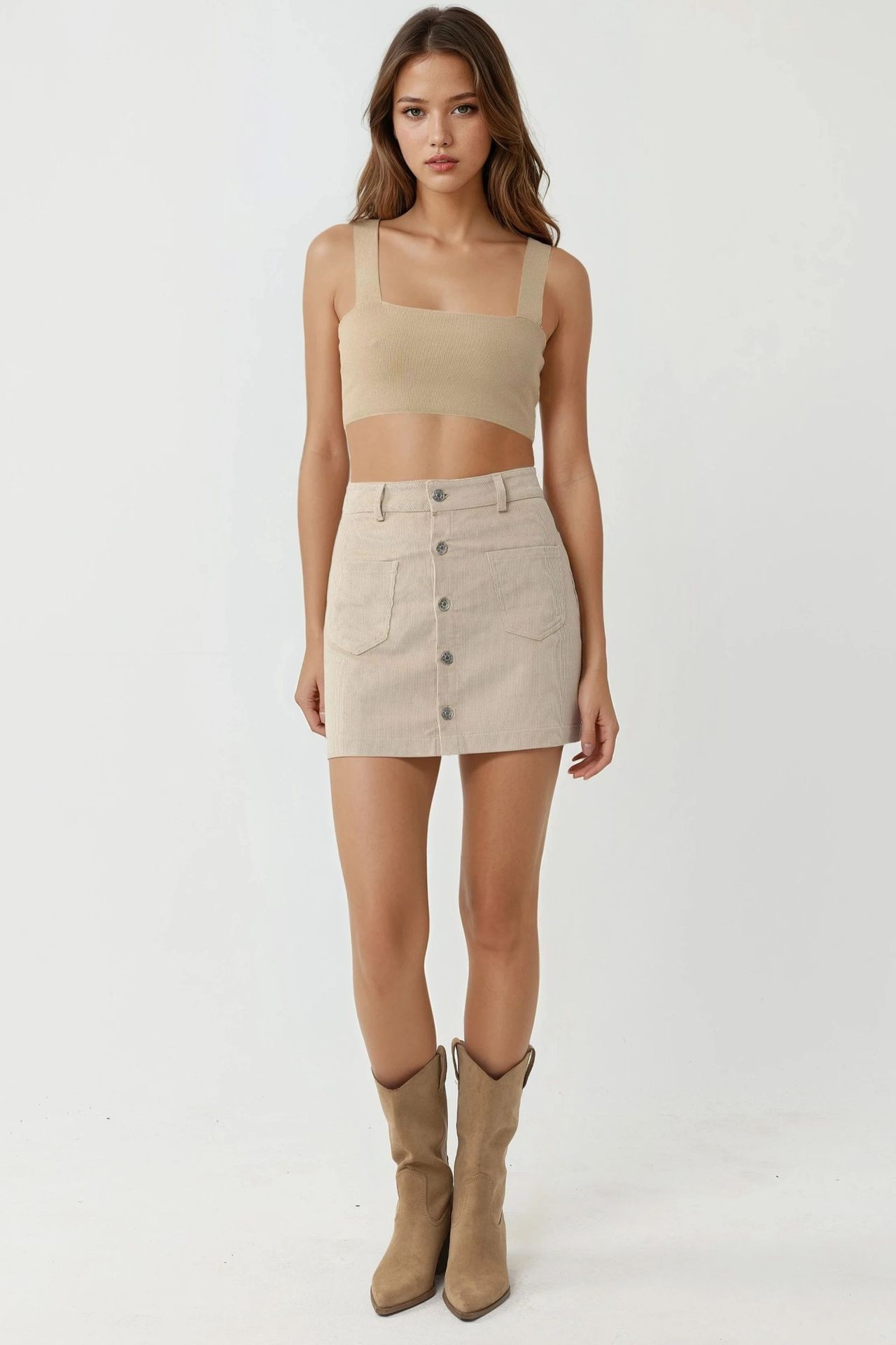 High Waist Straight Mini Skirt with Button Closure 6
