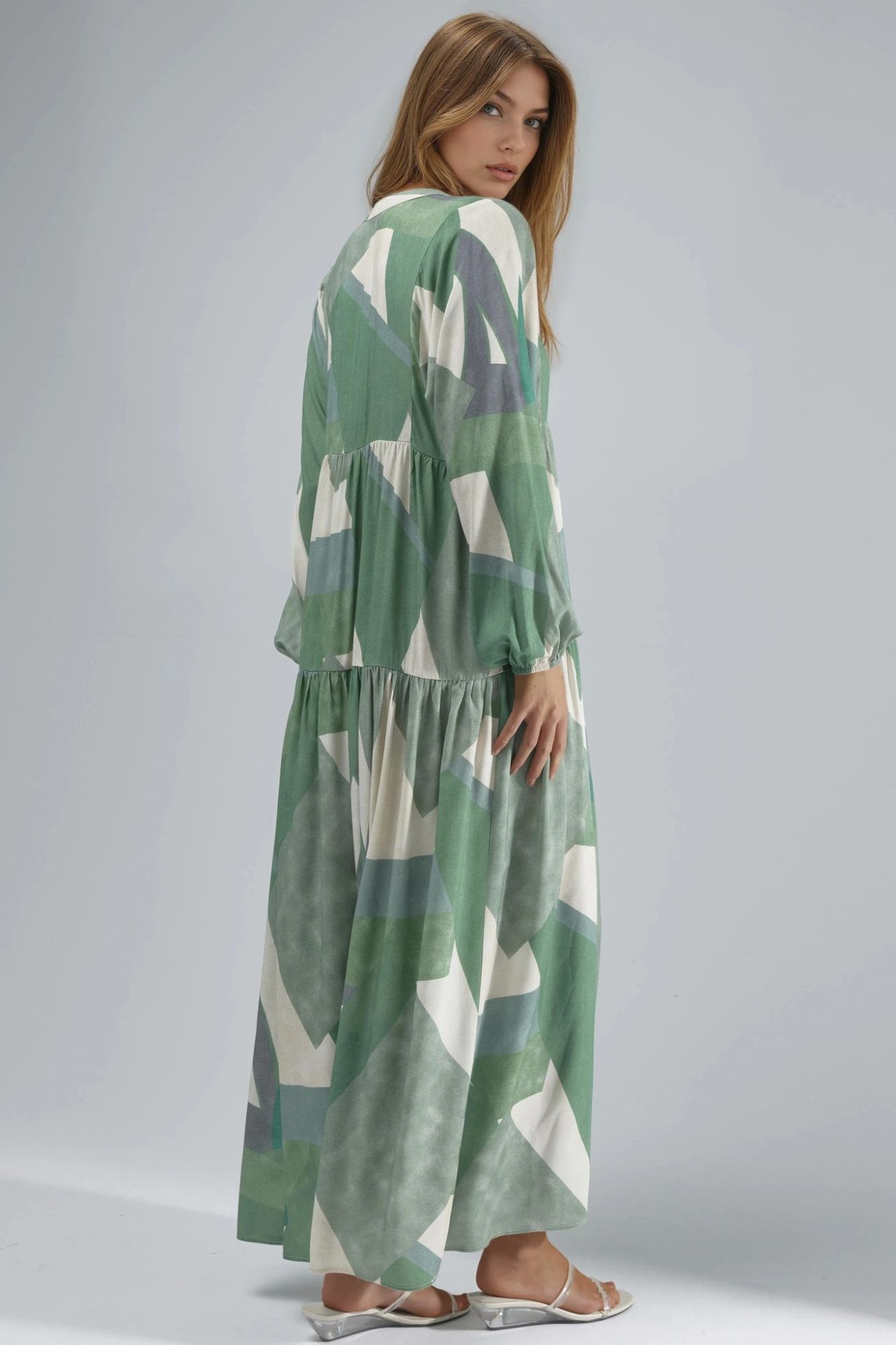 Printed Long Sleeve Viscose Maxi Dress  3