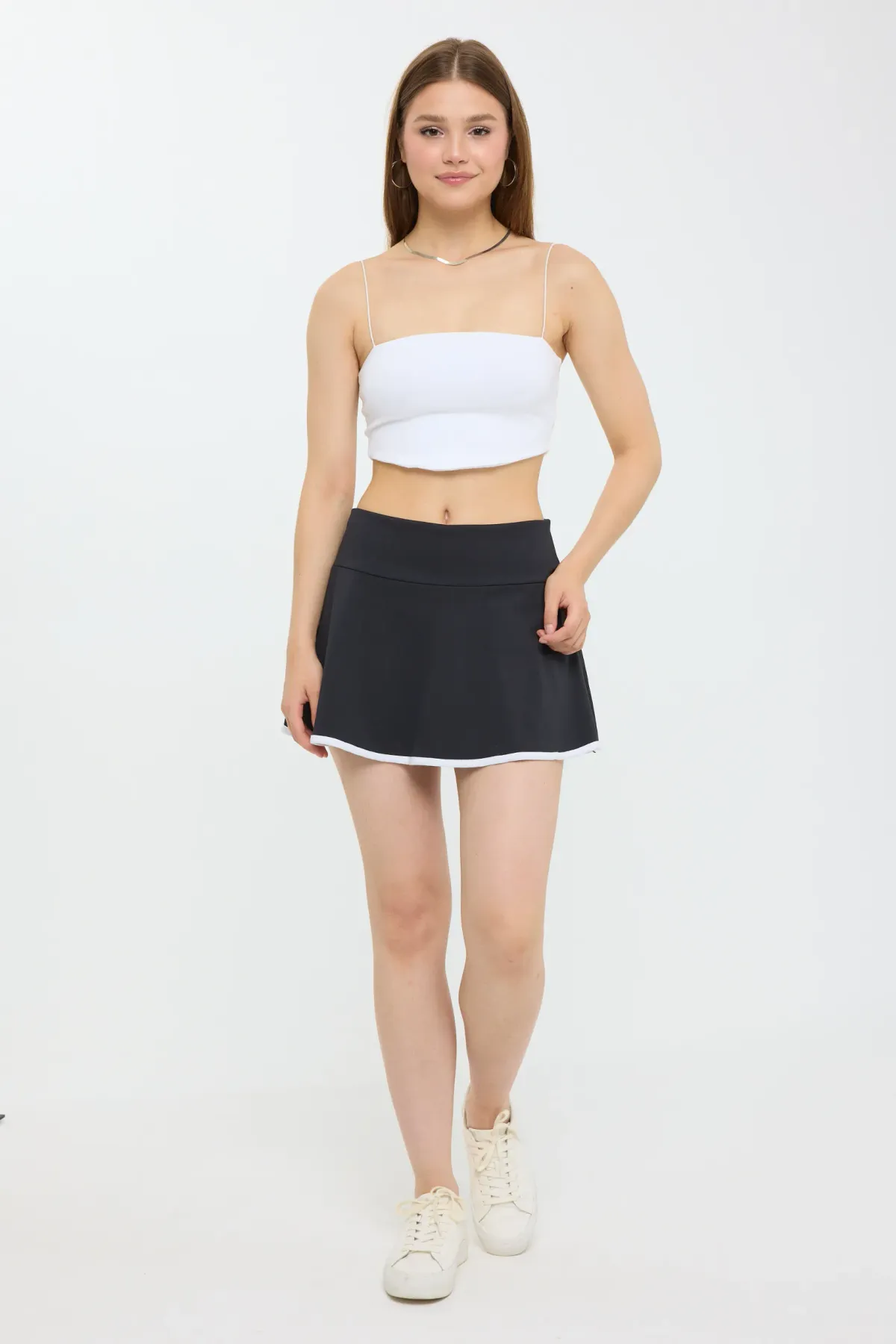 Basic Mid-Rise Woven Skirt with Elastic Waist 1