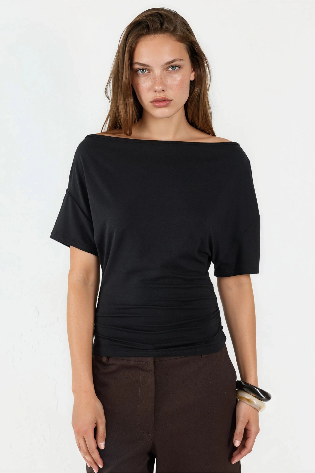 Asymmetrical Neck Soft Viscose Knit Top 5