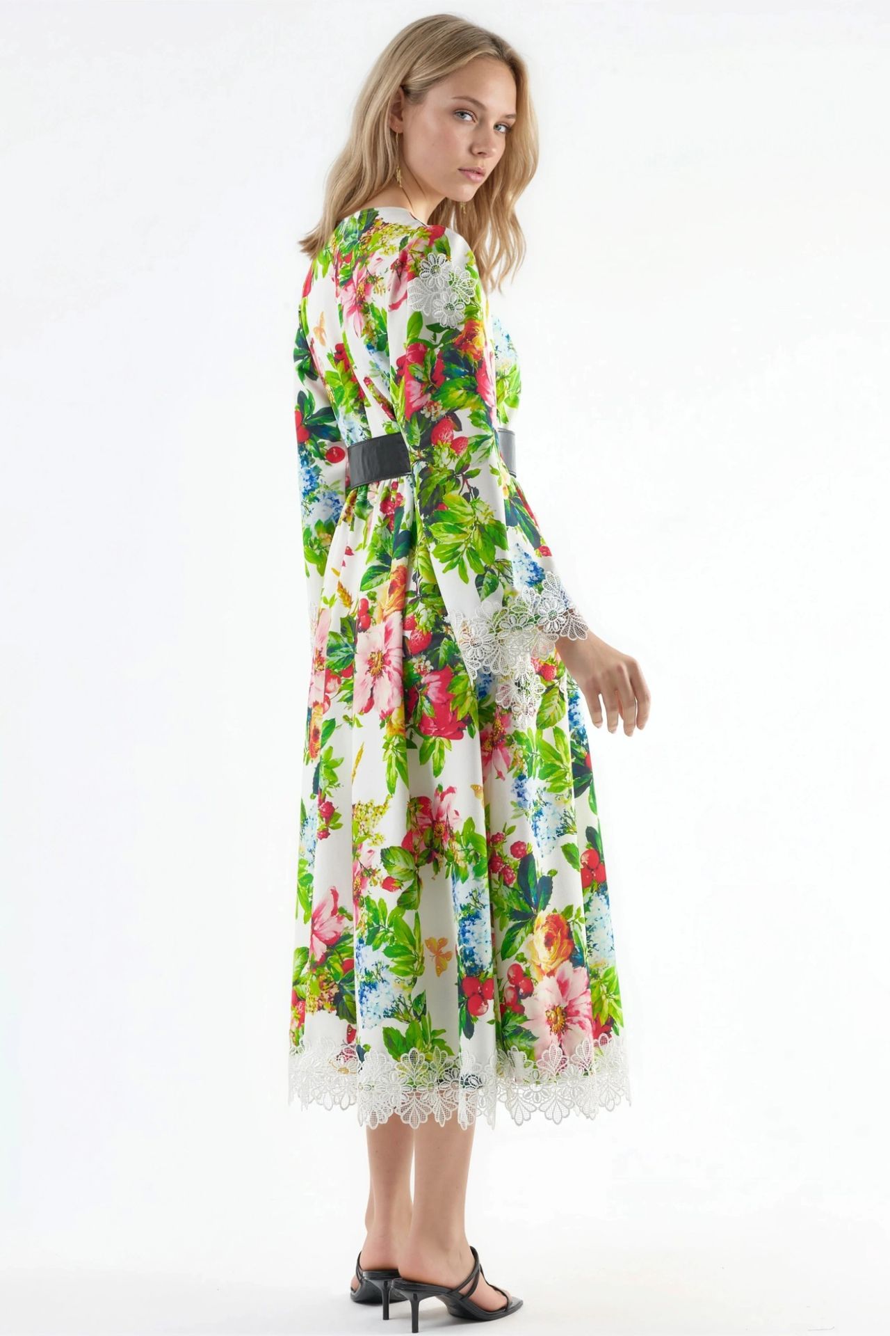 MSN Floral Belted A-Line Midi Dress 2