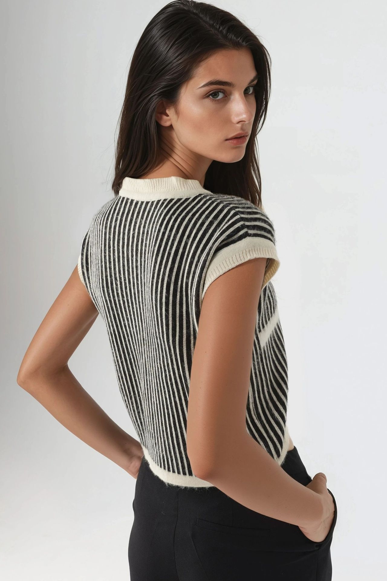 MY FASHION Striped Ribbed Knit Crop Top with Button Closure 3