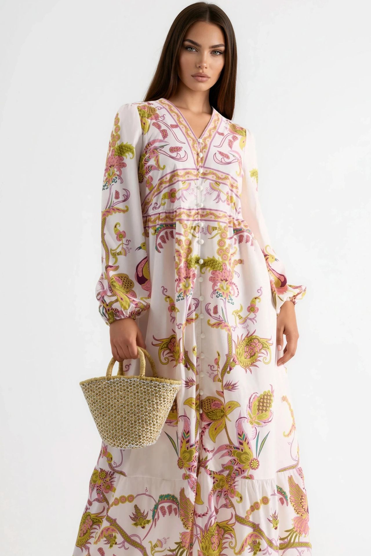 MSN Belted Printed Maxi Dress with V-Neck 1