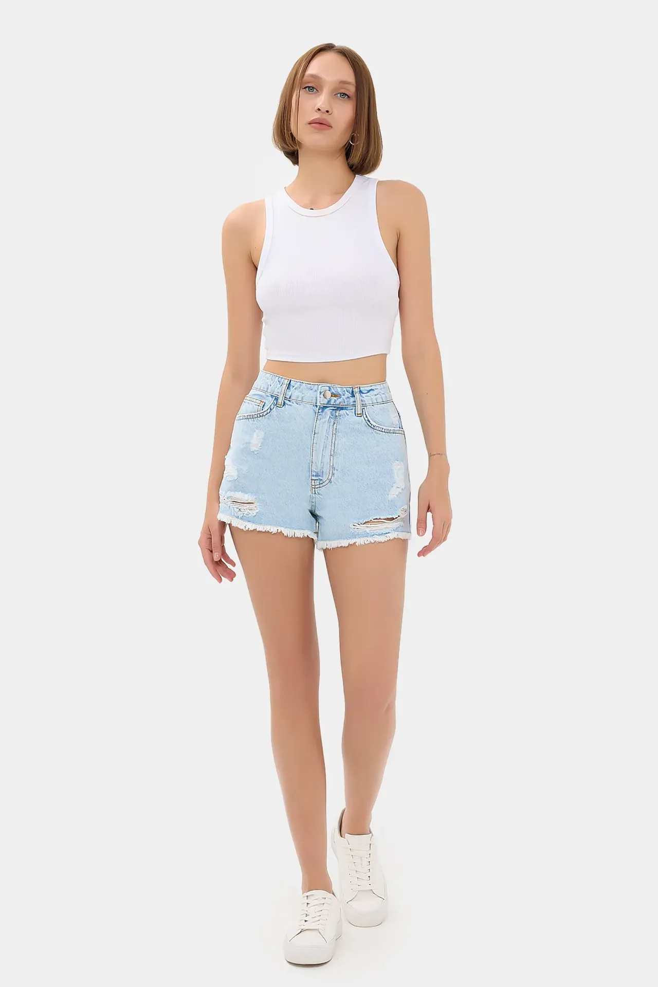 High-Waist Ripped Denim Shorts