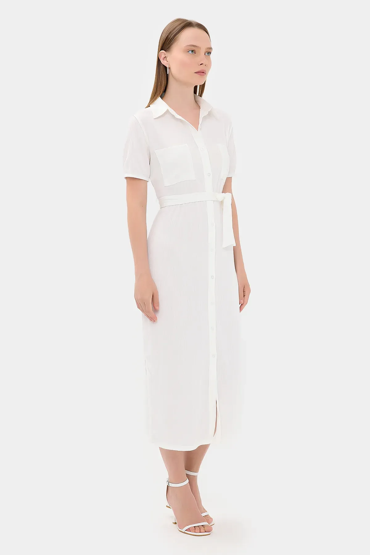 Midi Belted Shirt Dress with a Front Slit 3