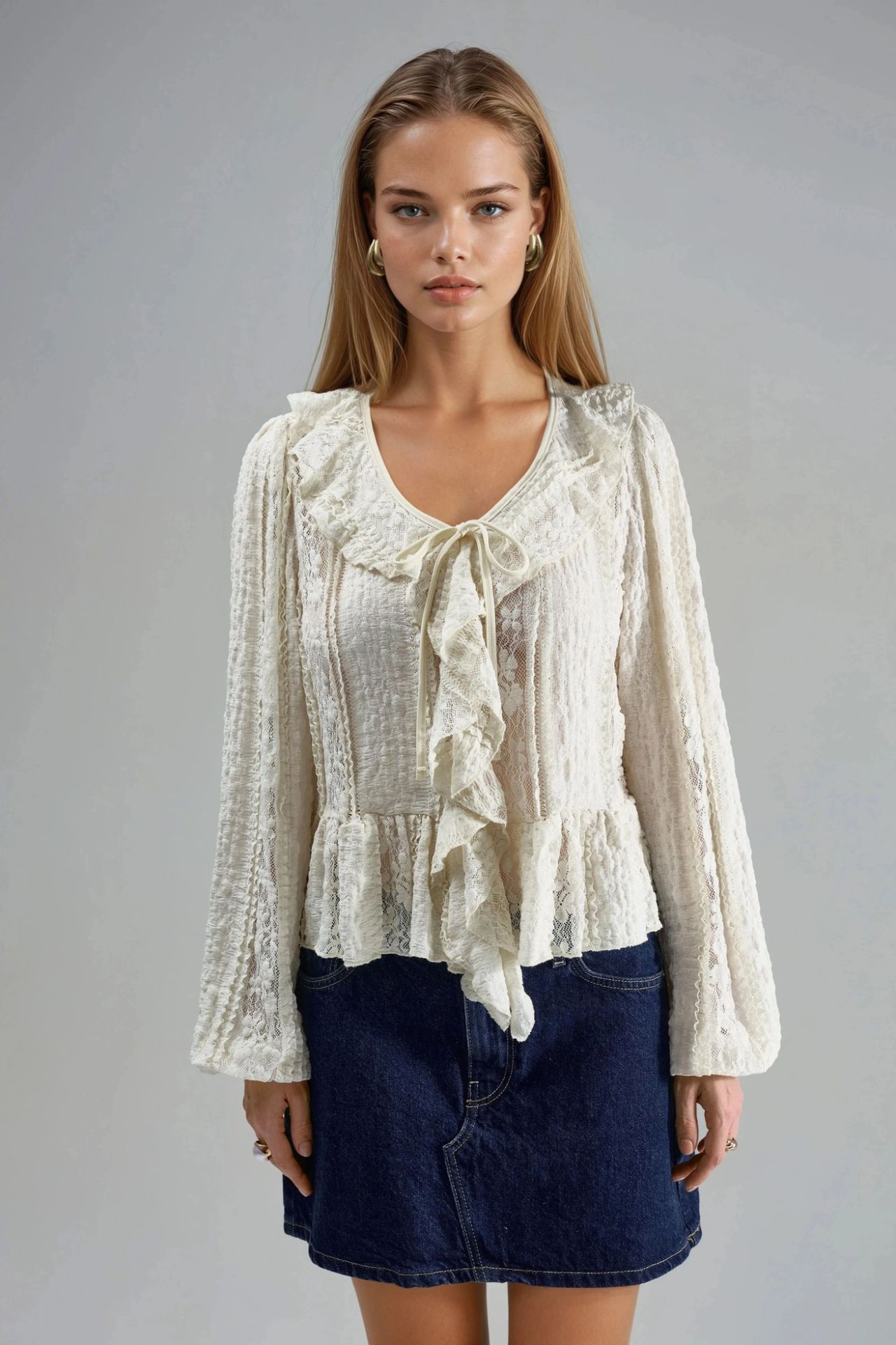 BUSEM Frilly Lace V-Neck Tie Shirt 8