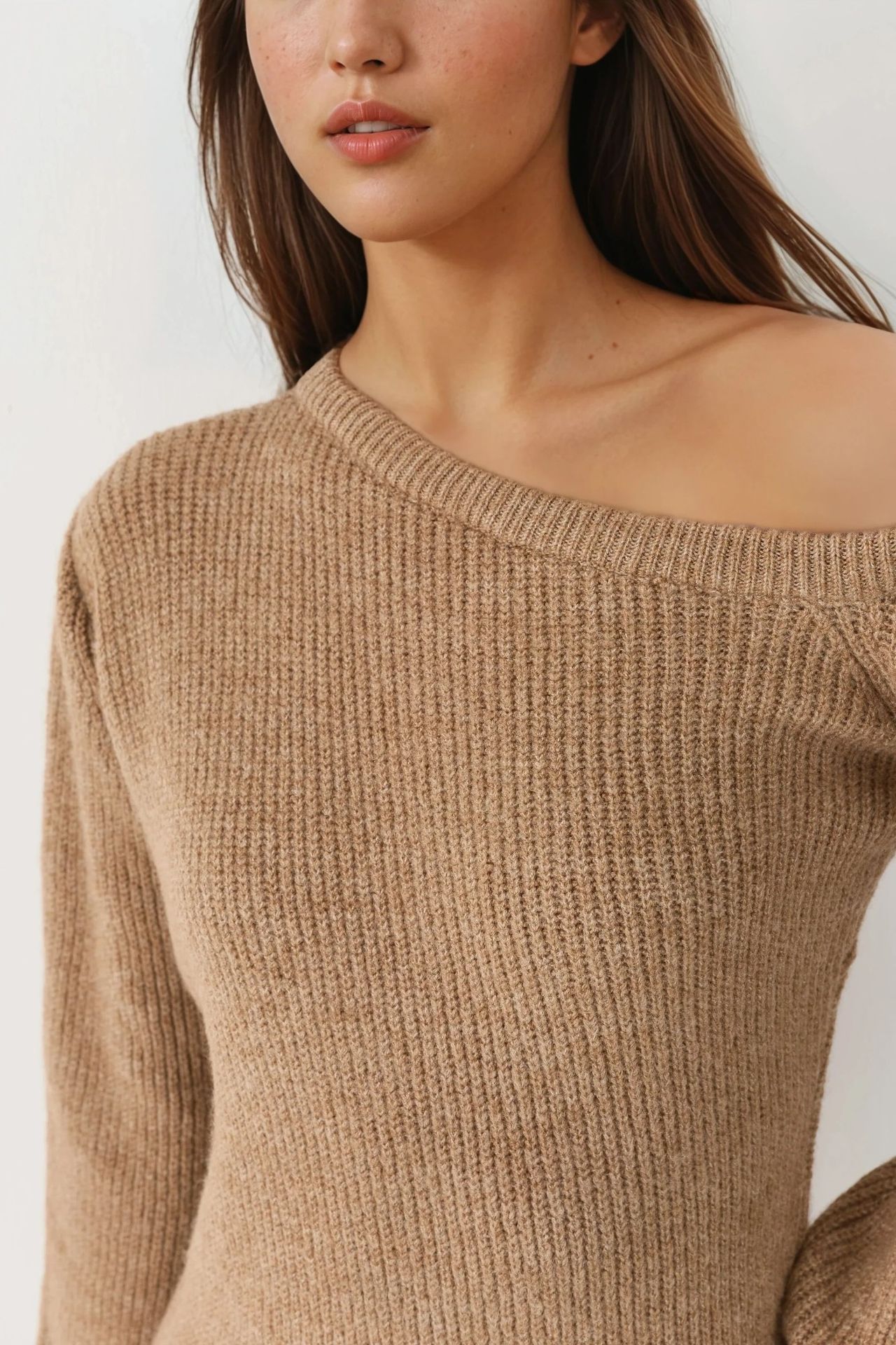 MY FASHION Asymmetrical Collar Ribbed Knit Dress 3