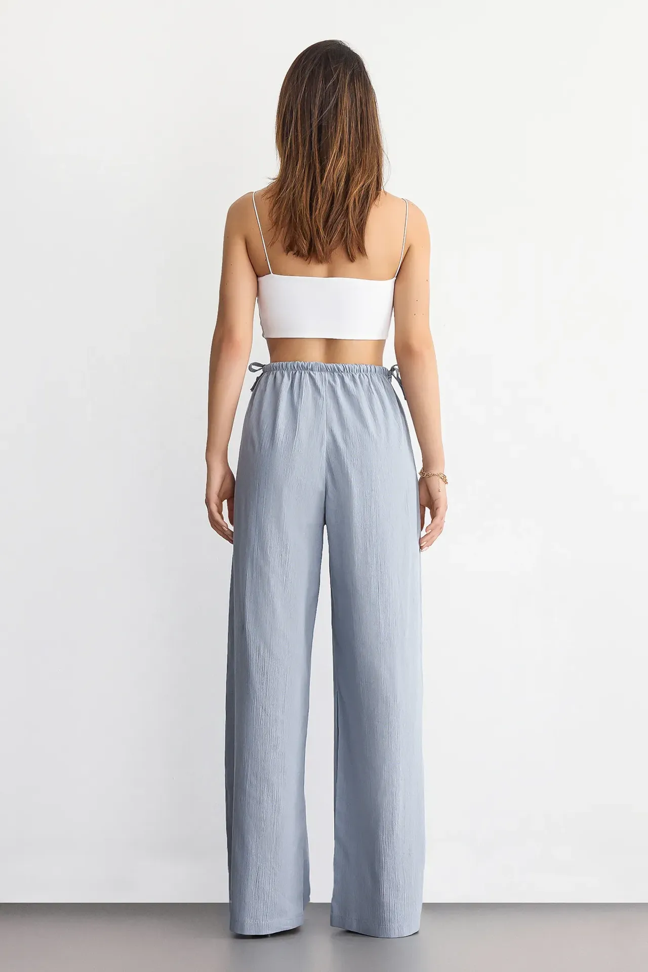 Wide-Leg Drawstring Pants with Bow and Tie-Side