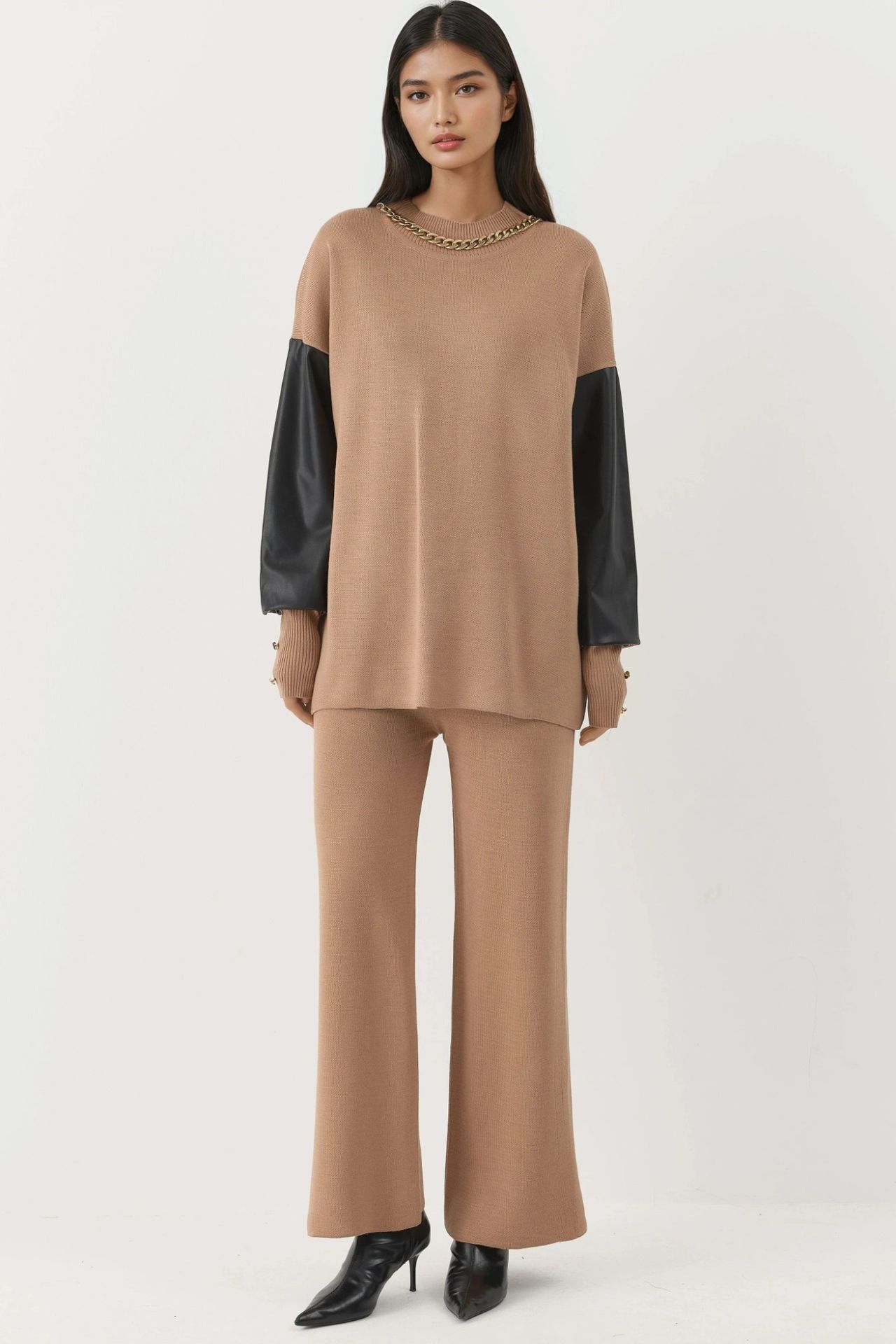 MY FASHION Faux Leather Detailed Sweater 5