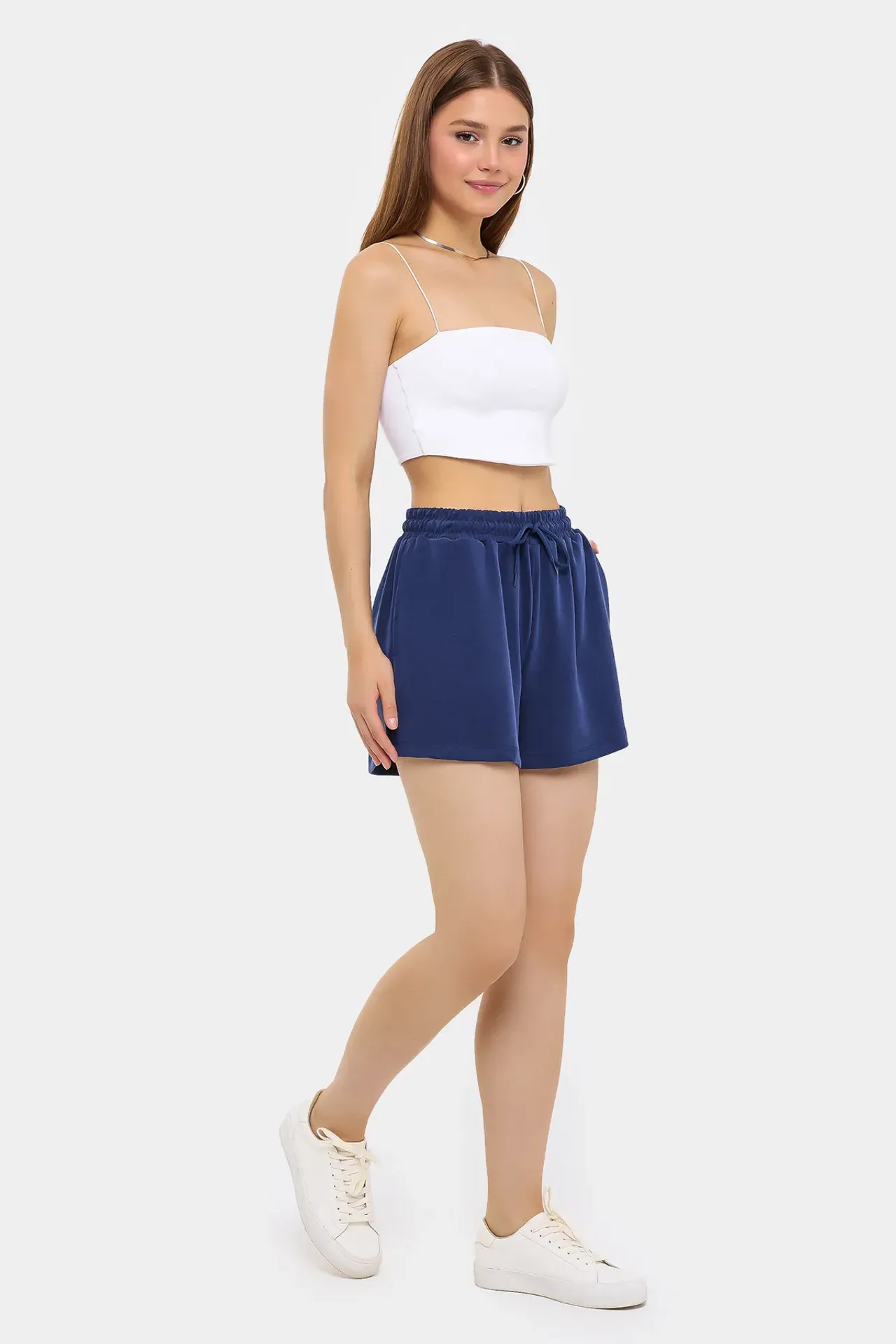 High-Waist Woven Shorts with Drawstring