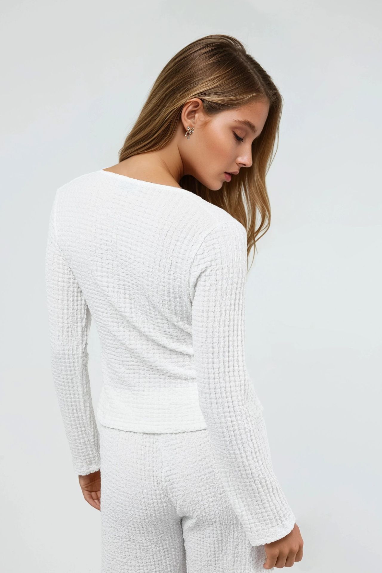 BUSEM Textured V-Neck Wrap Top with Belt 5